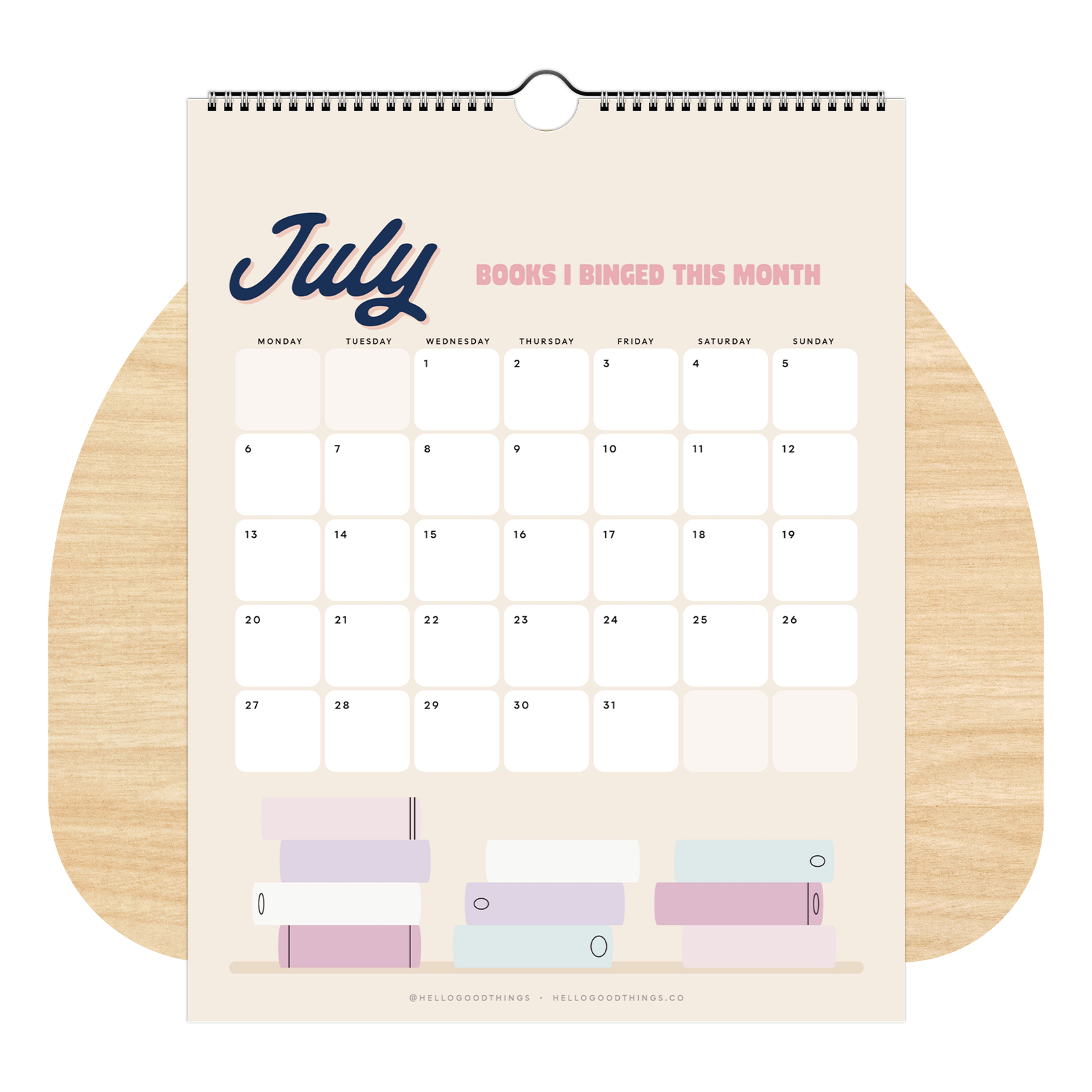 My Year in Books, 2026 Calendar with Reading Tracker (Monday Start)