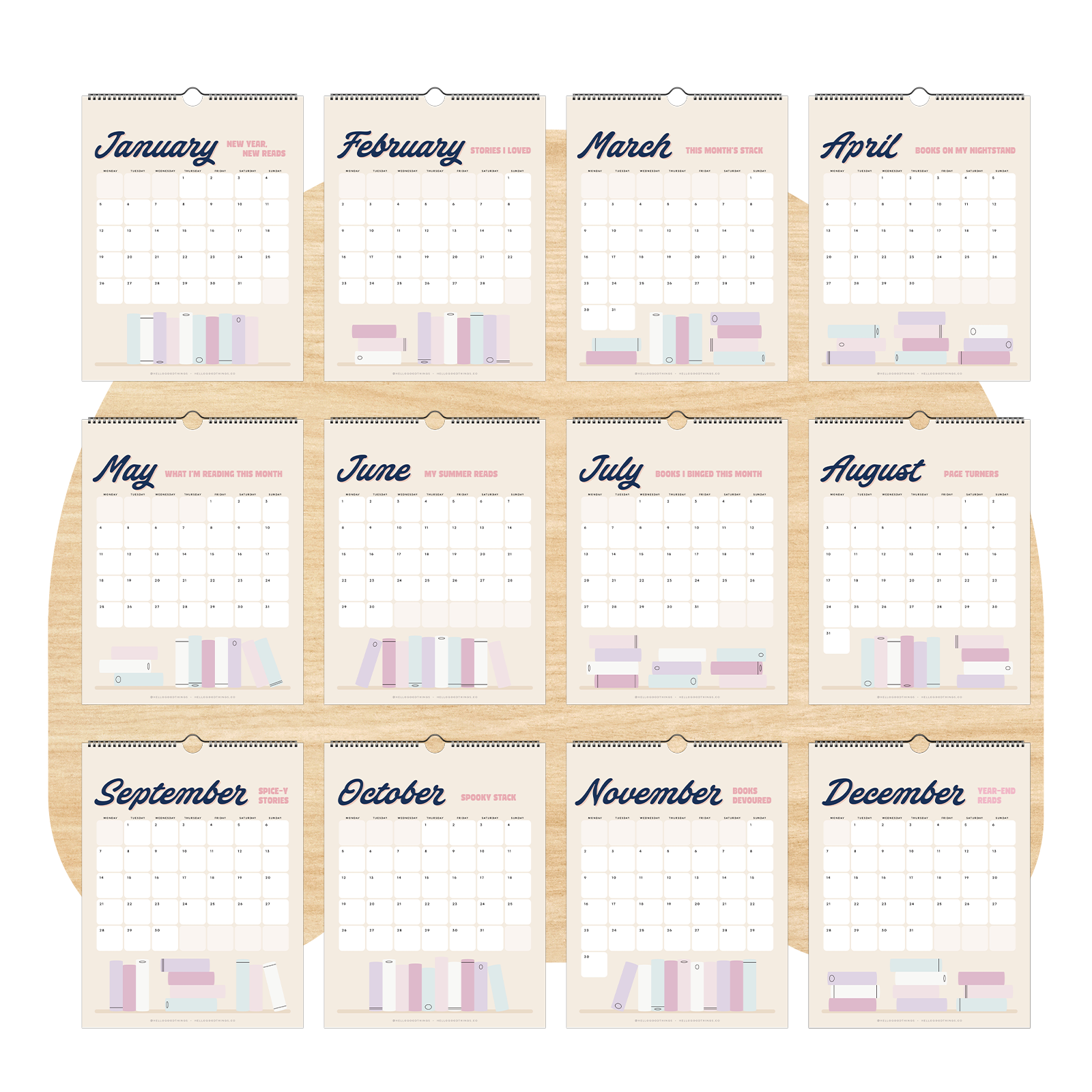 My Year in Books, 2026 Calendar with Reading Tracker (Monday Start)