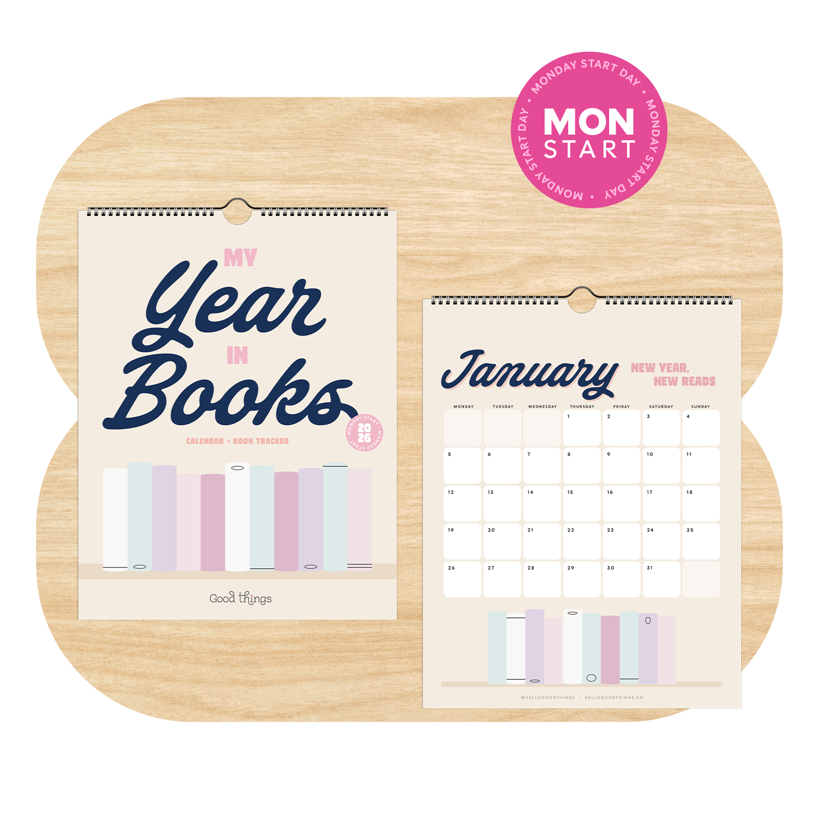 My Year in Books, 2026 Calendar with Reading Tracker (Monday Start)
