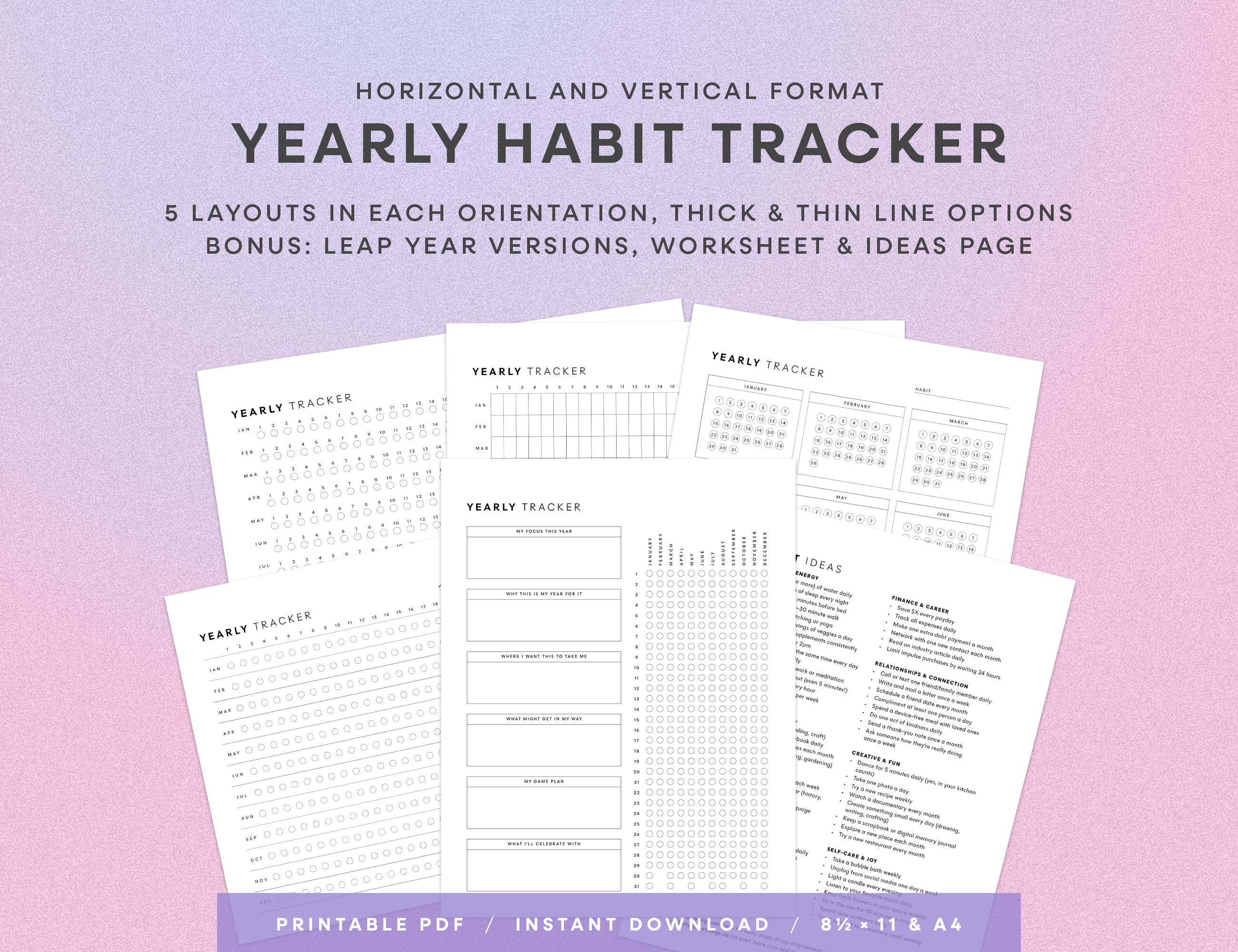 Yearly Habit Tracker Printable (Letter, A4)