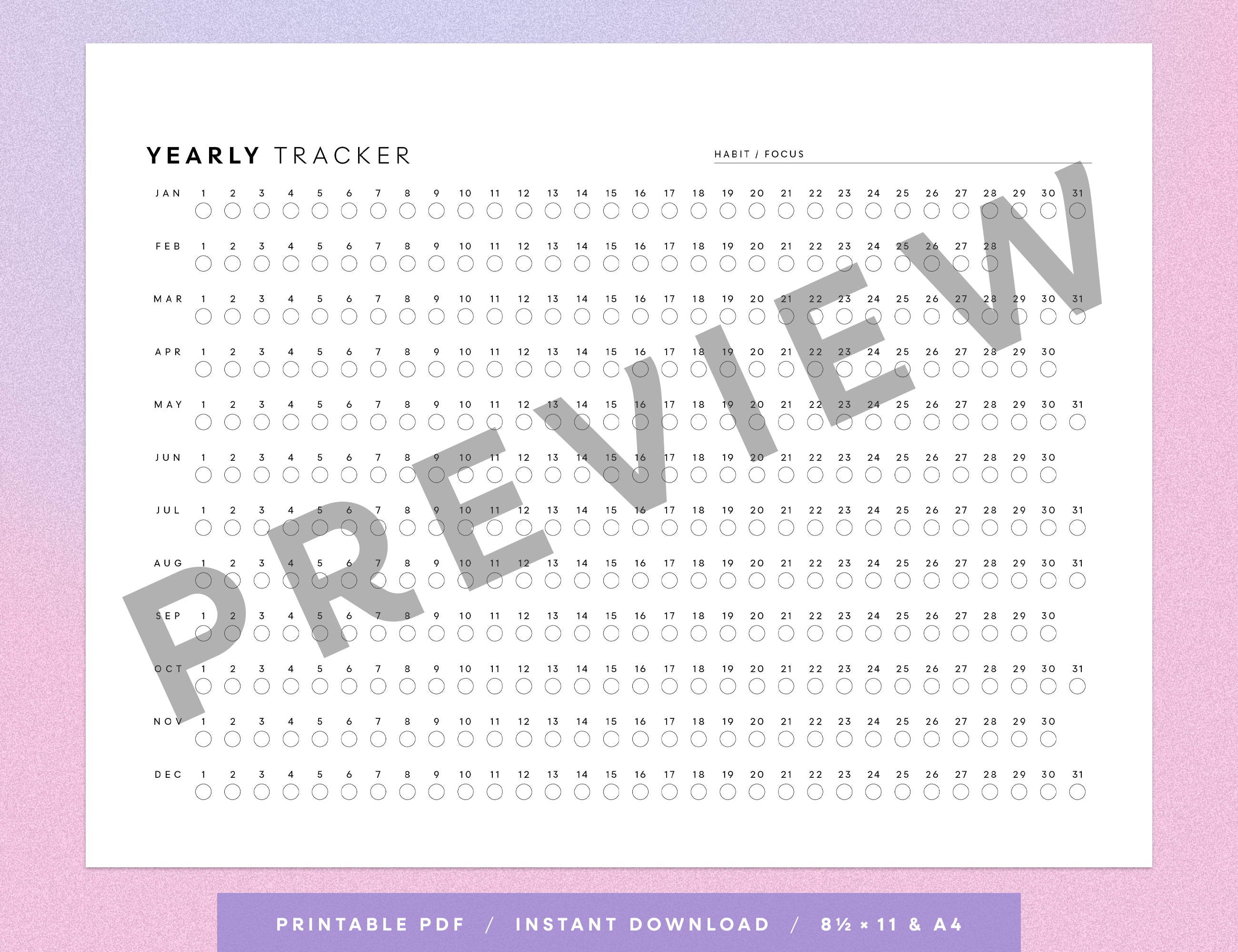 Yearly Habit Tracker Printable (Letter, A4)