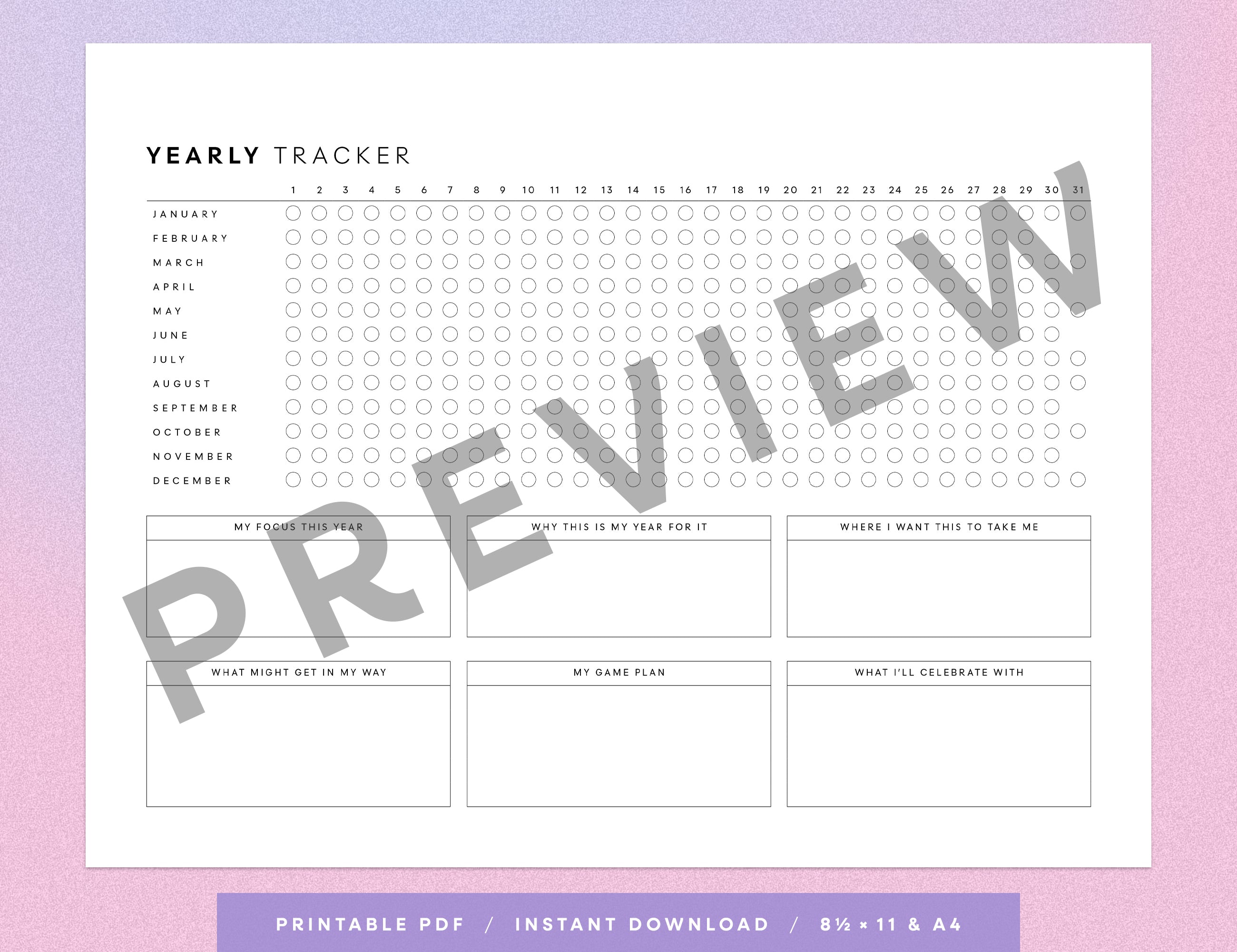 Yearly Habit Tracker Printable (Letter, A4)