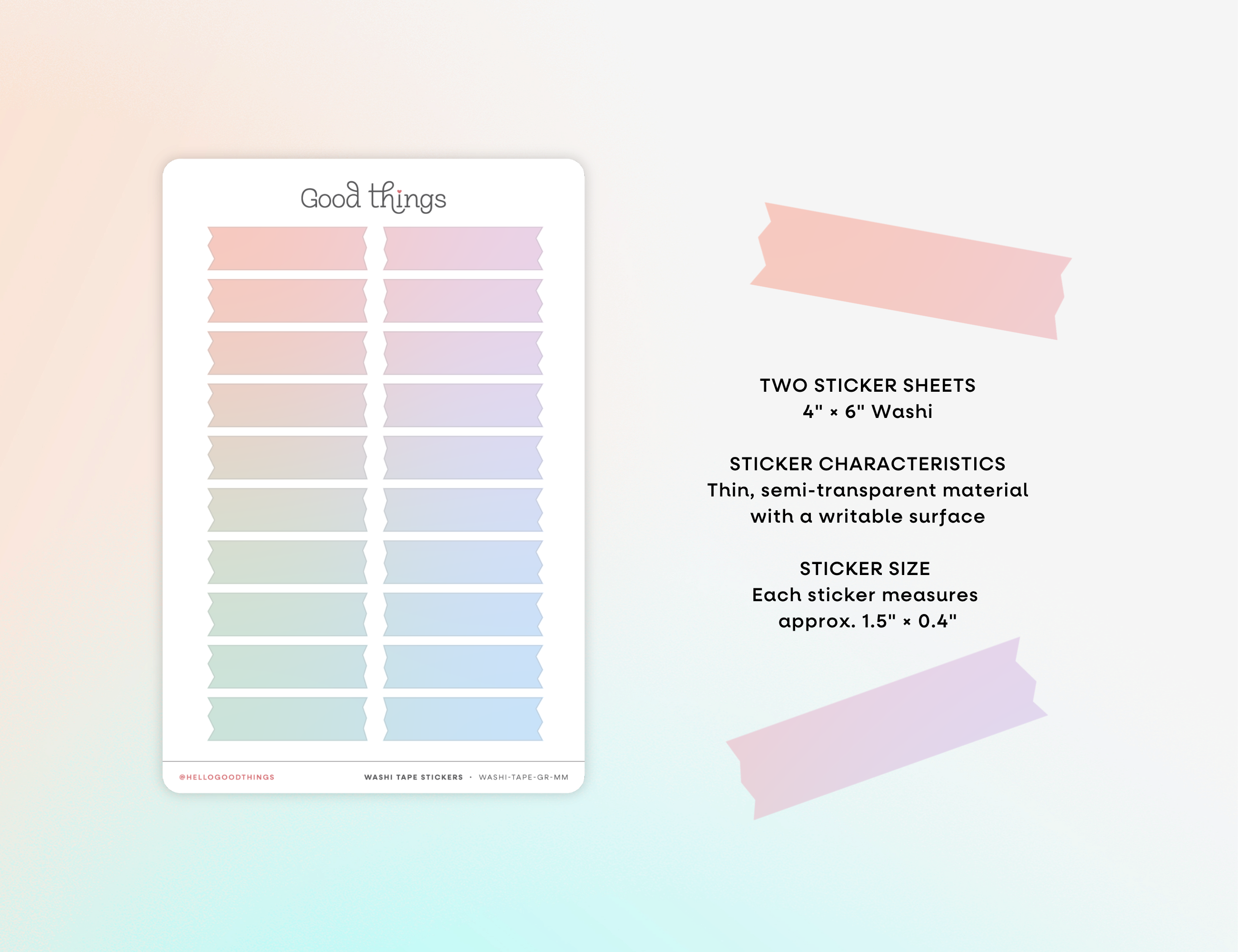 Gradient Washi Tape Strips Sticker Sheet