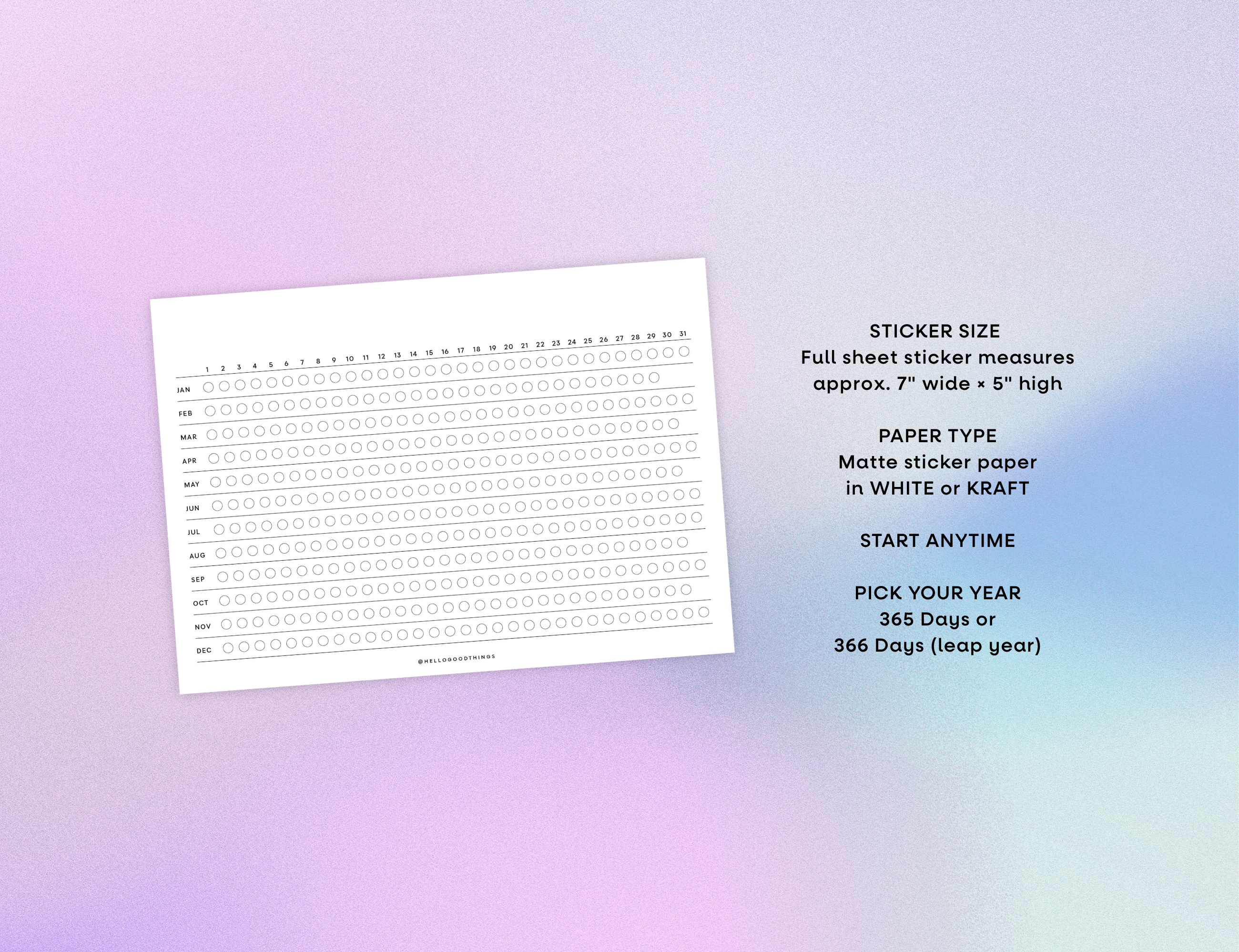 Year Tracker Sticker, Large, Horizontal Circles