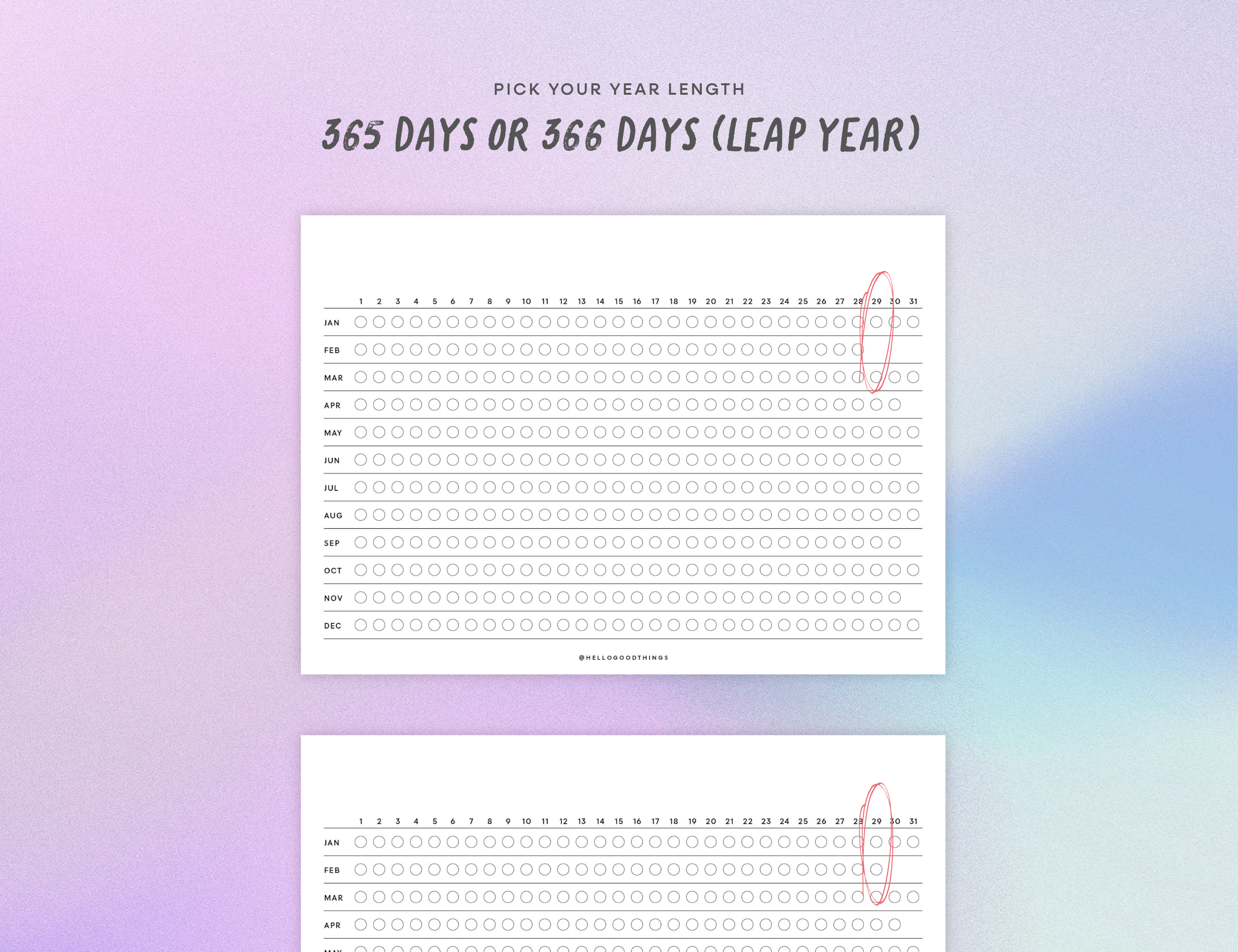 Year Tracker Sticker, Large, Horizontal Circles