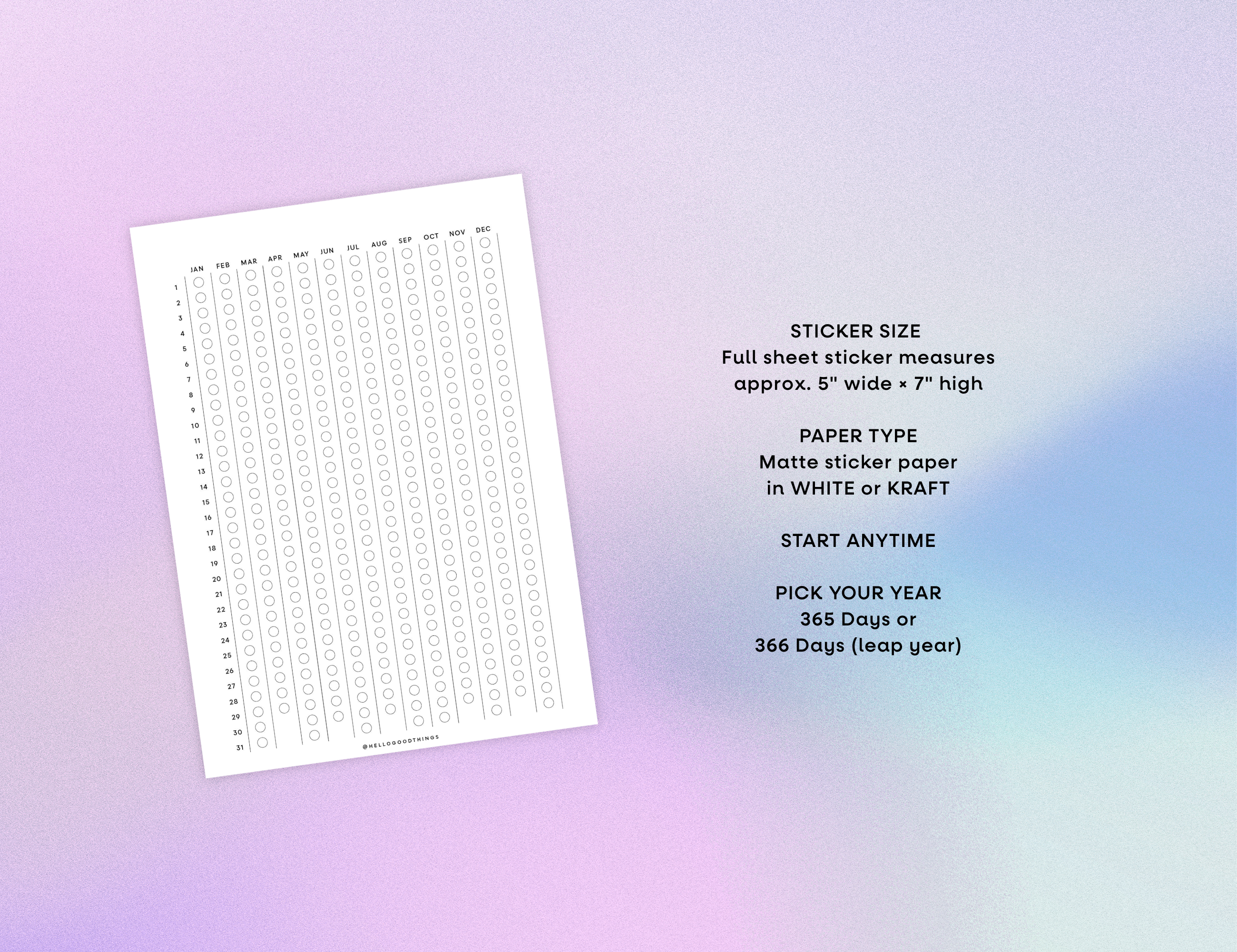 Year Tracker Sticker, Large, Vertical Circles