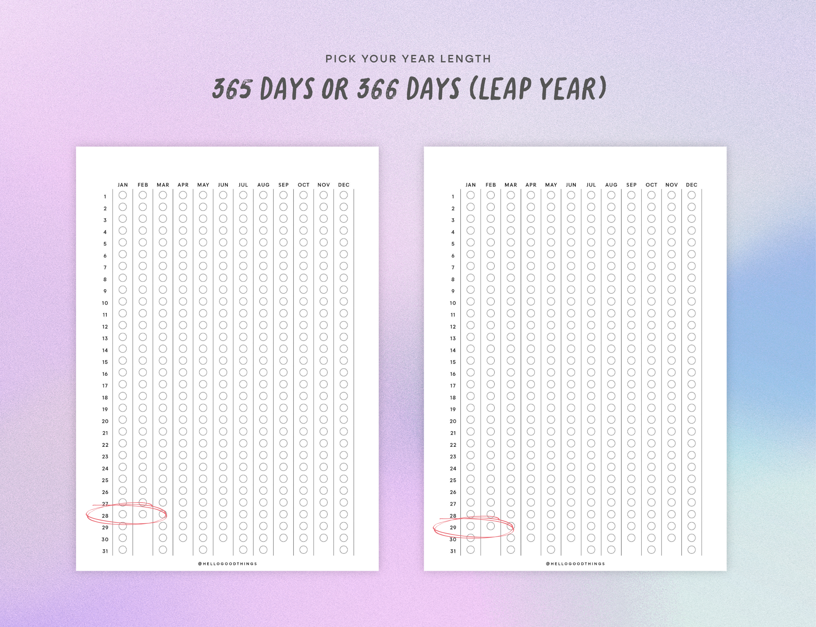 Year Tracker Sticker, Large, Vertical Circles