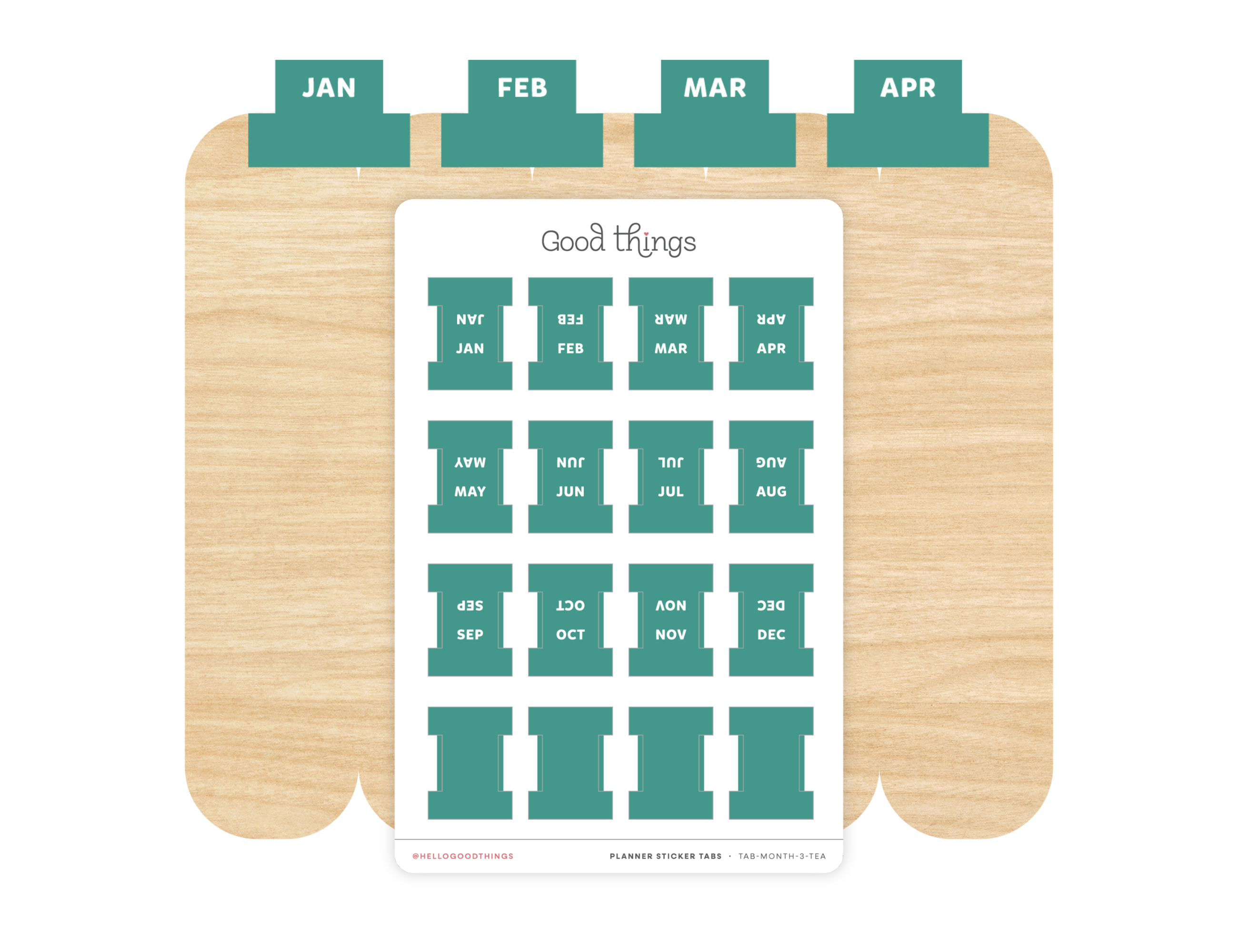Monthly Planner Small Divider Tabs - Teal