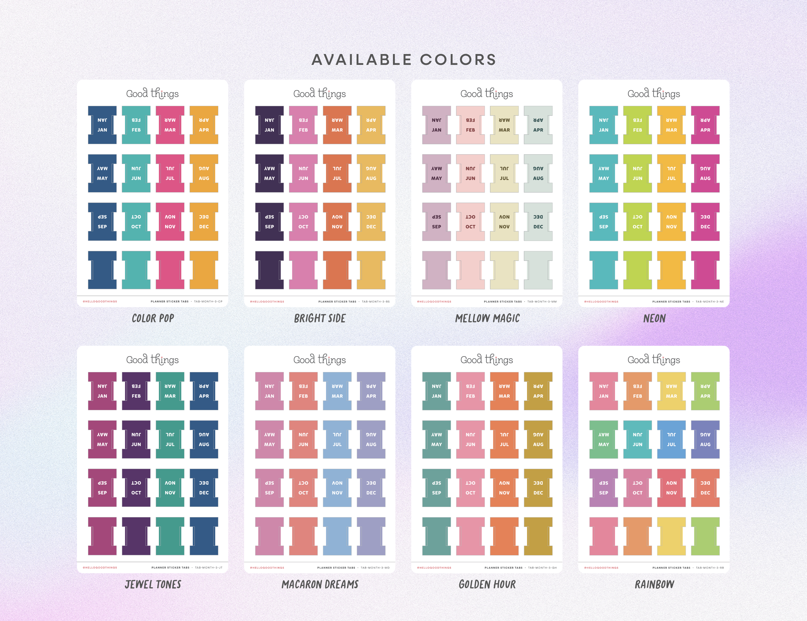 Monthly Planner Small Divider Tabs - Rainbow