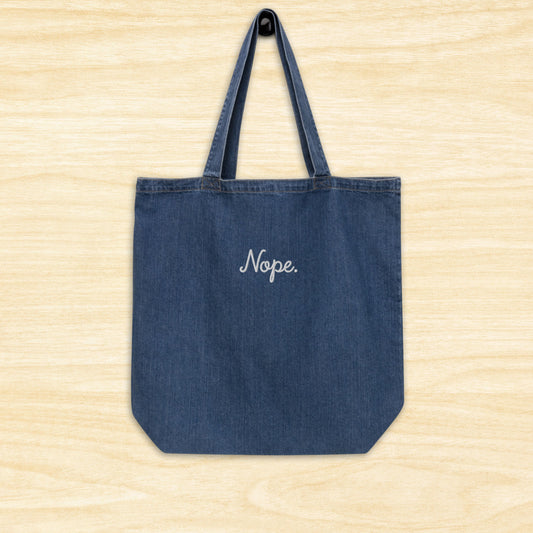 Nope Embroidered Denim Tote Bag