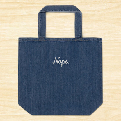 Nope Embroidered Denim Tote Bag