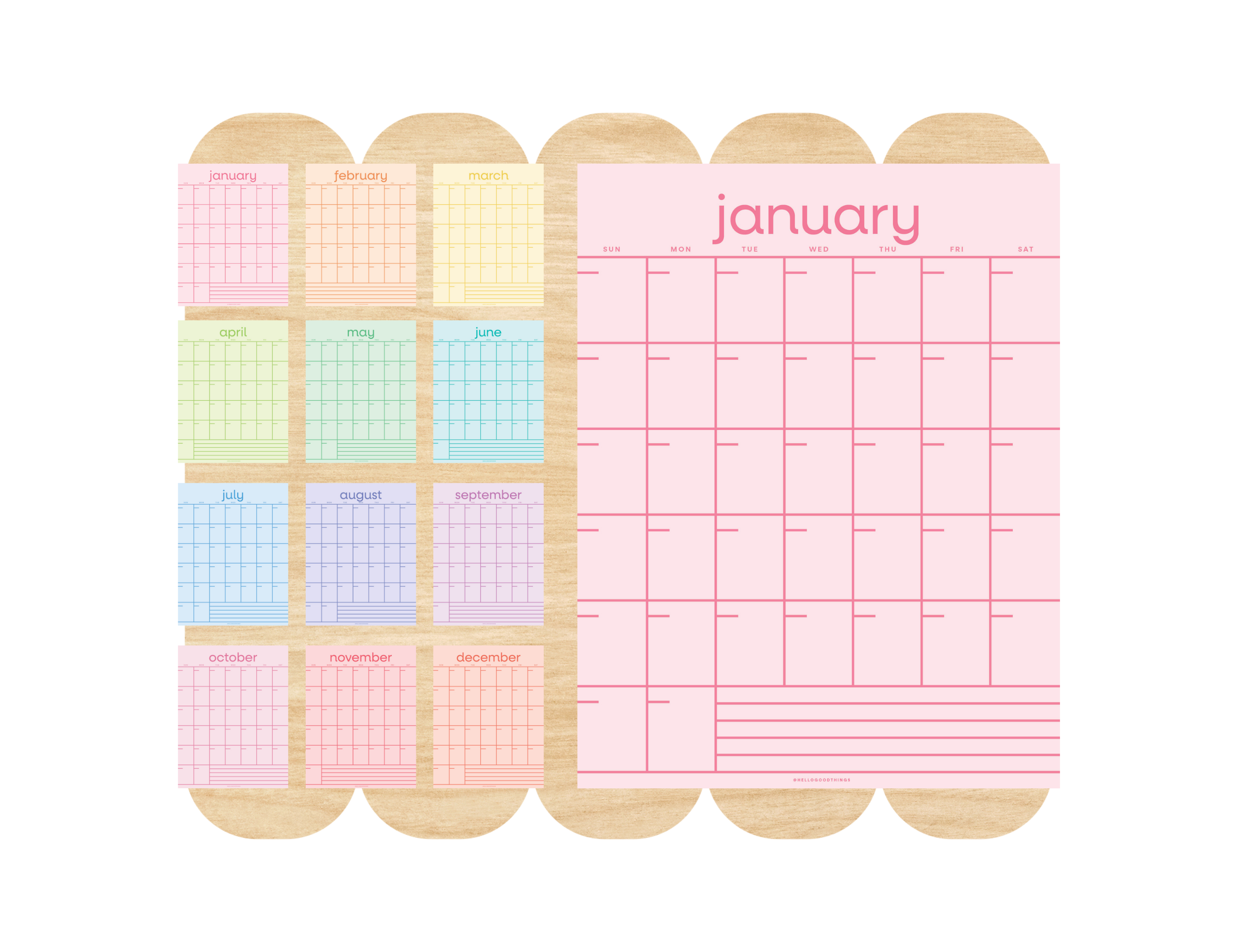 Rainbow Grid Undated Calendar Pages