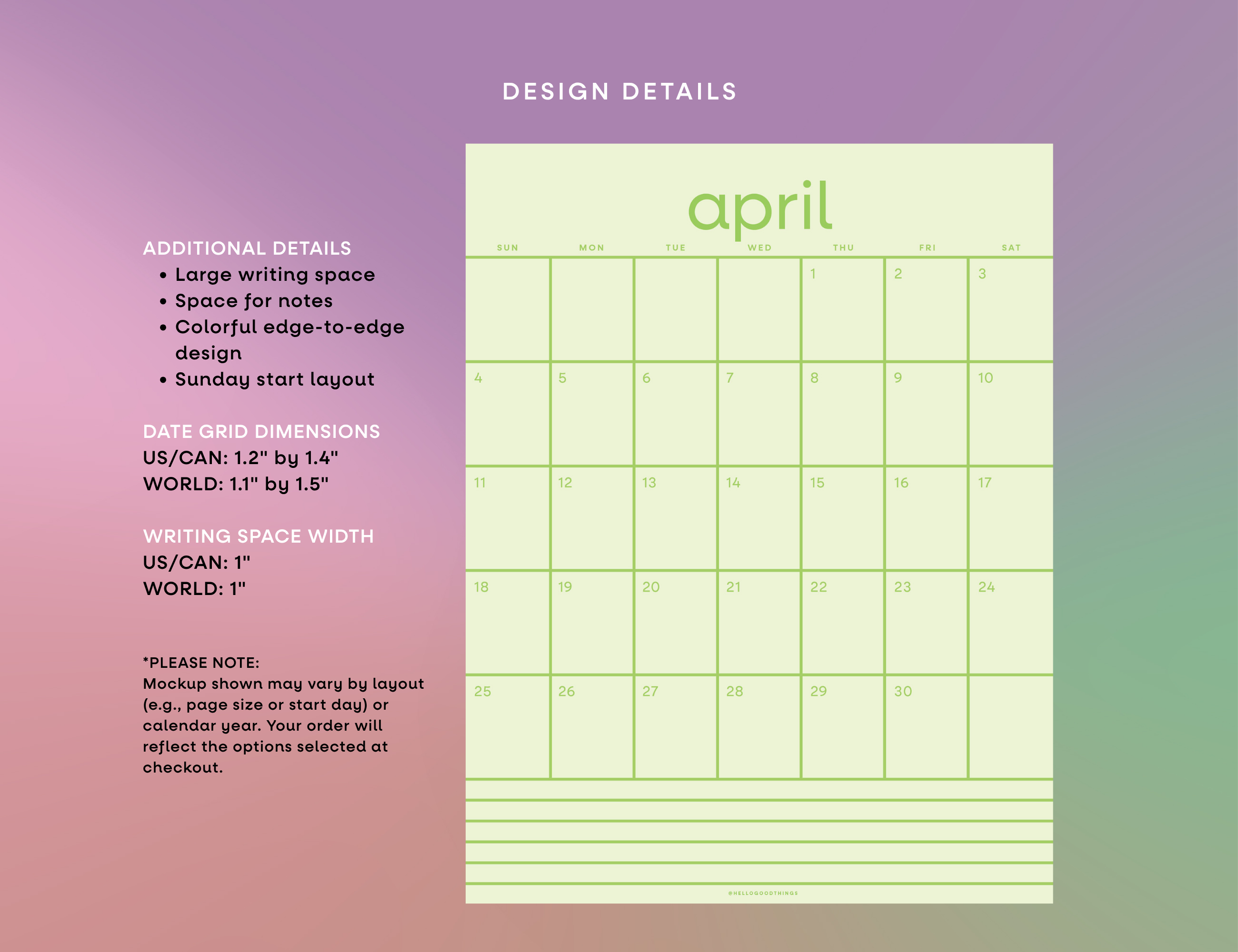 2026-2027 Rainbow Grid Wall Calendar