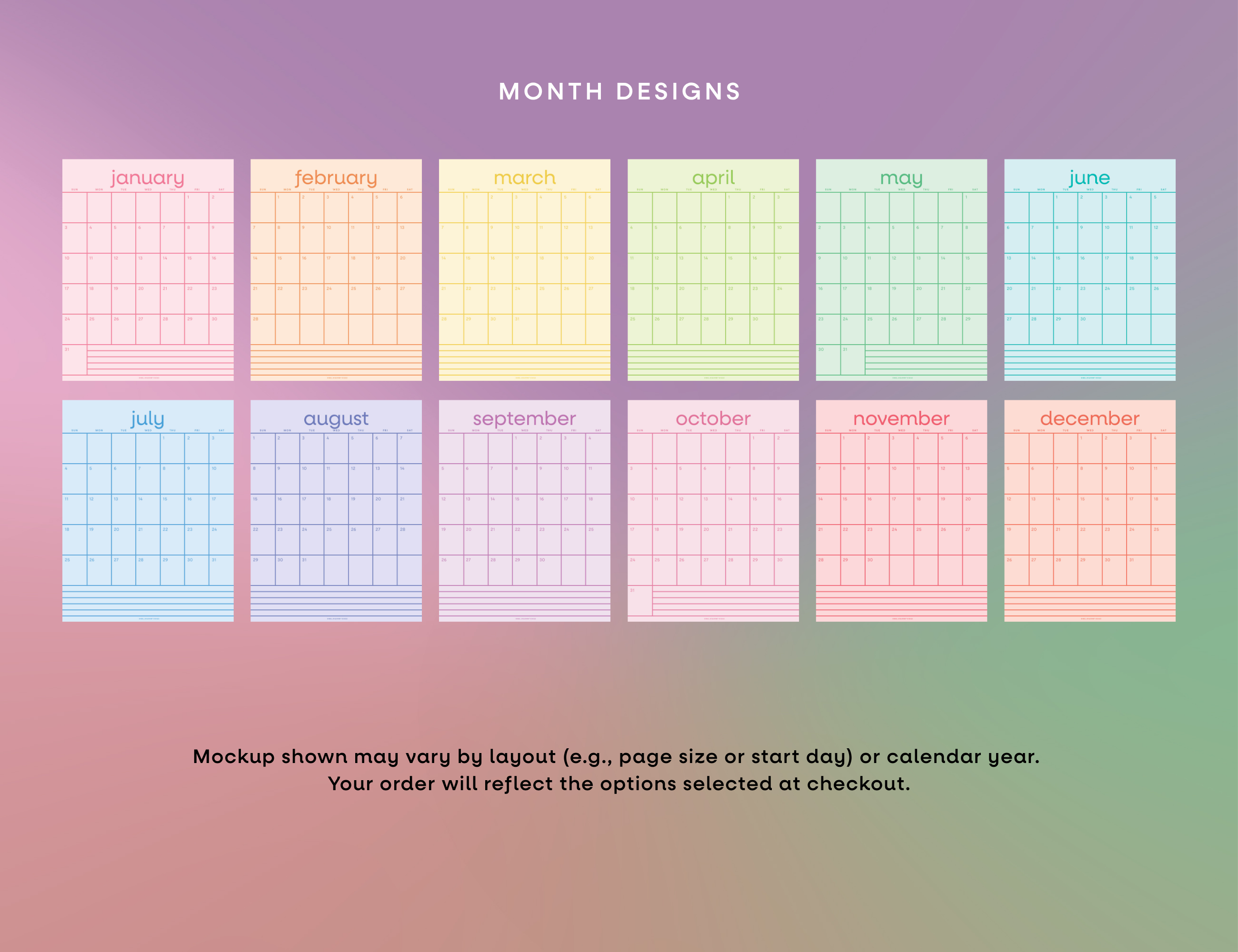 2026-2027 Rainbow Grid Wall Calendar
