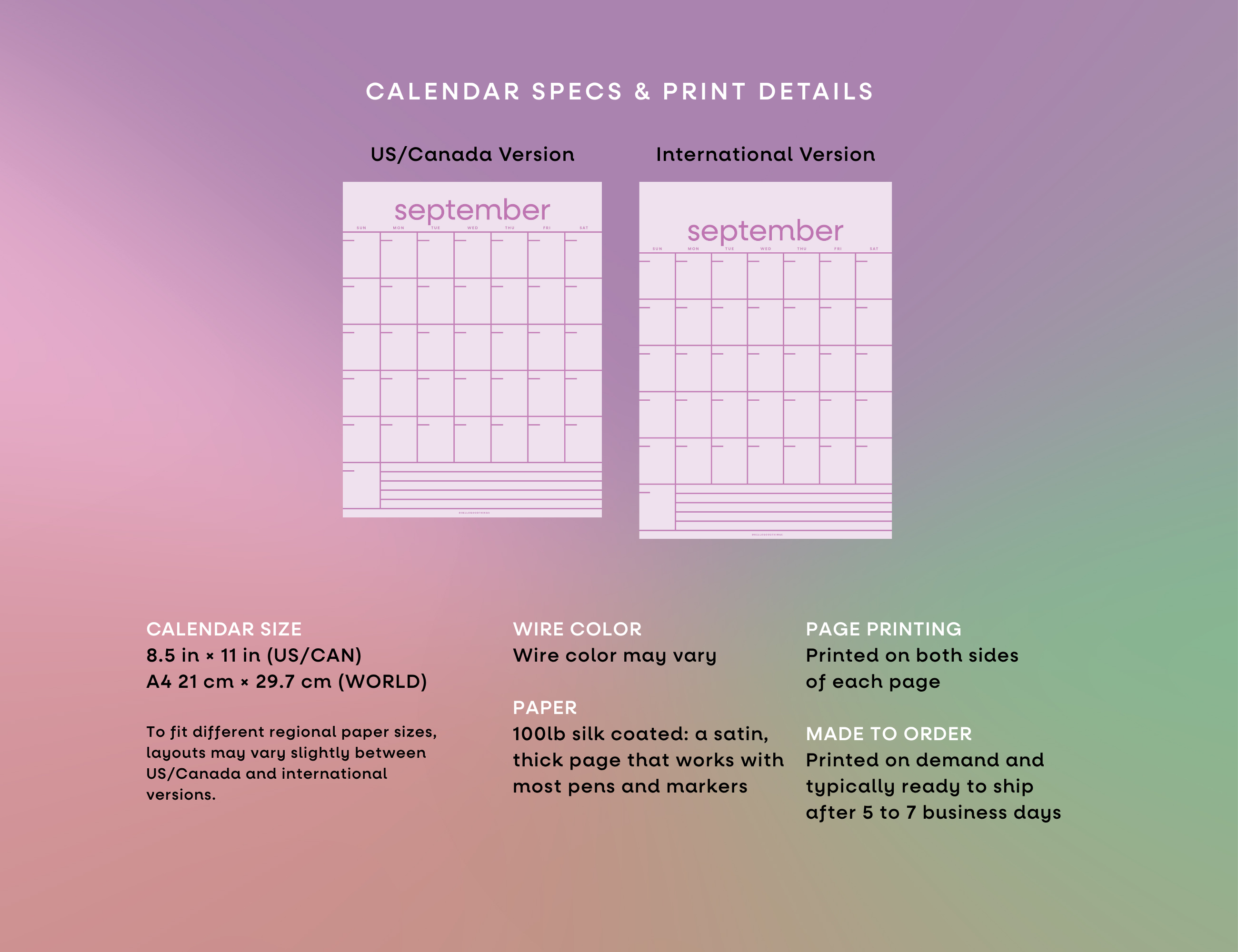 Rainbow Grid Undated Wall Calendar