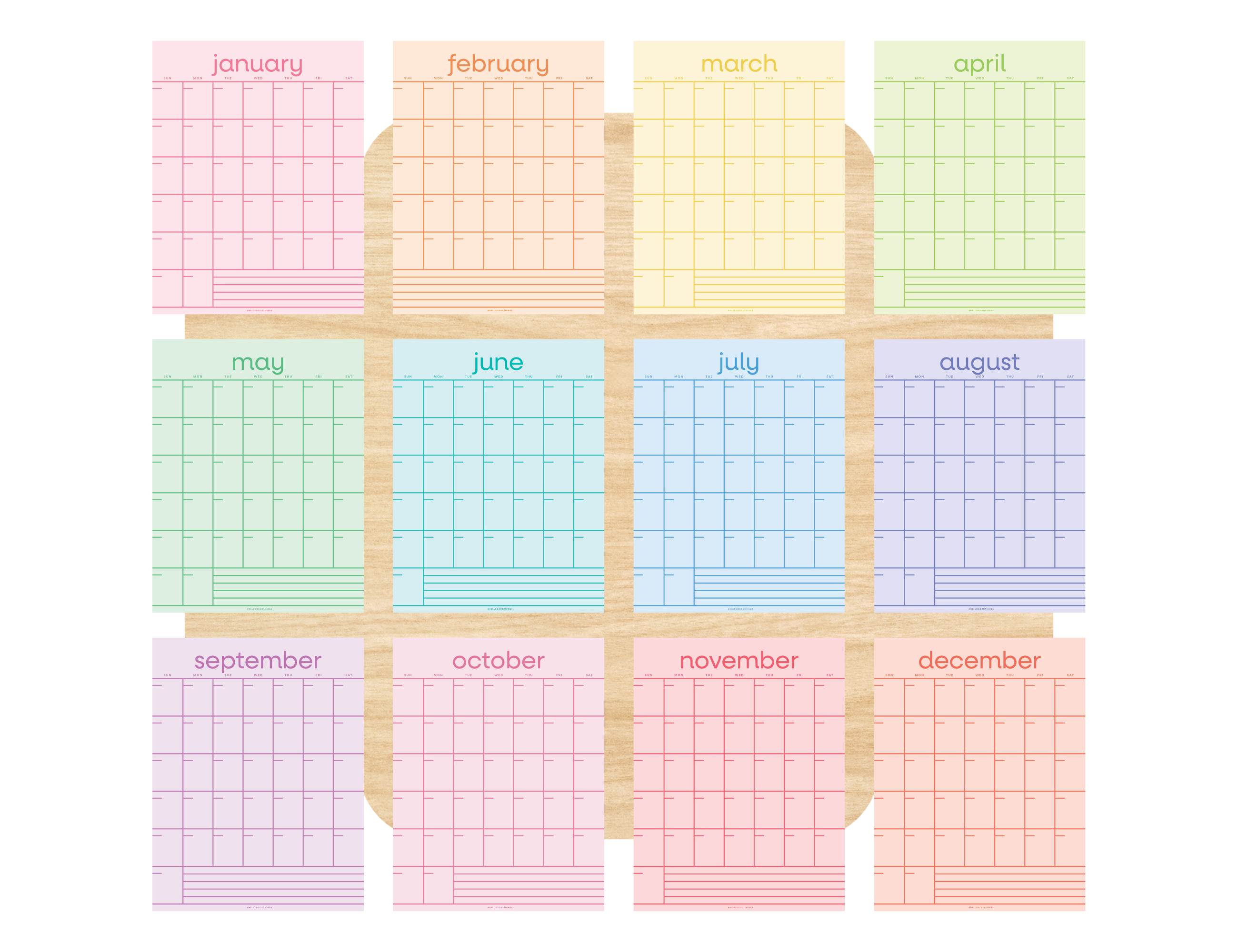 Rainbow Grid Undated Calendar Pages