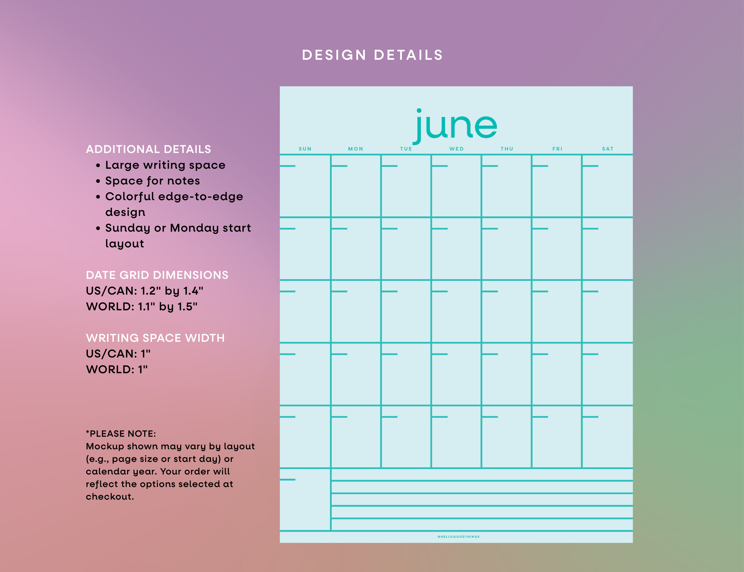 Rainbow Grid Undated Wall Calendar