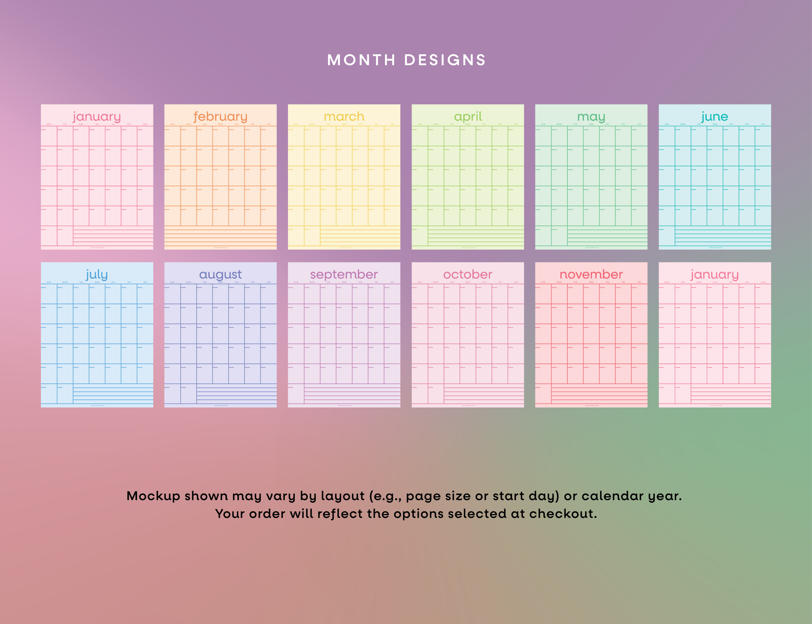 Rainbow Grid Undated Wall Calendar