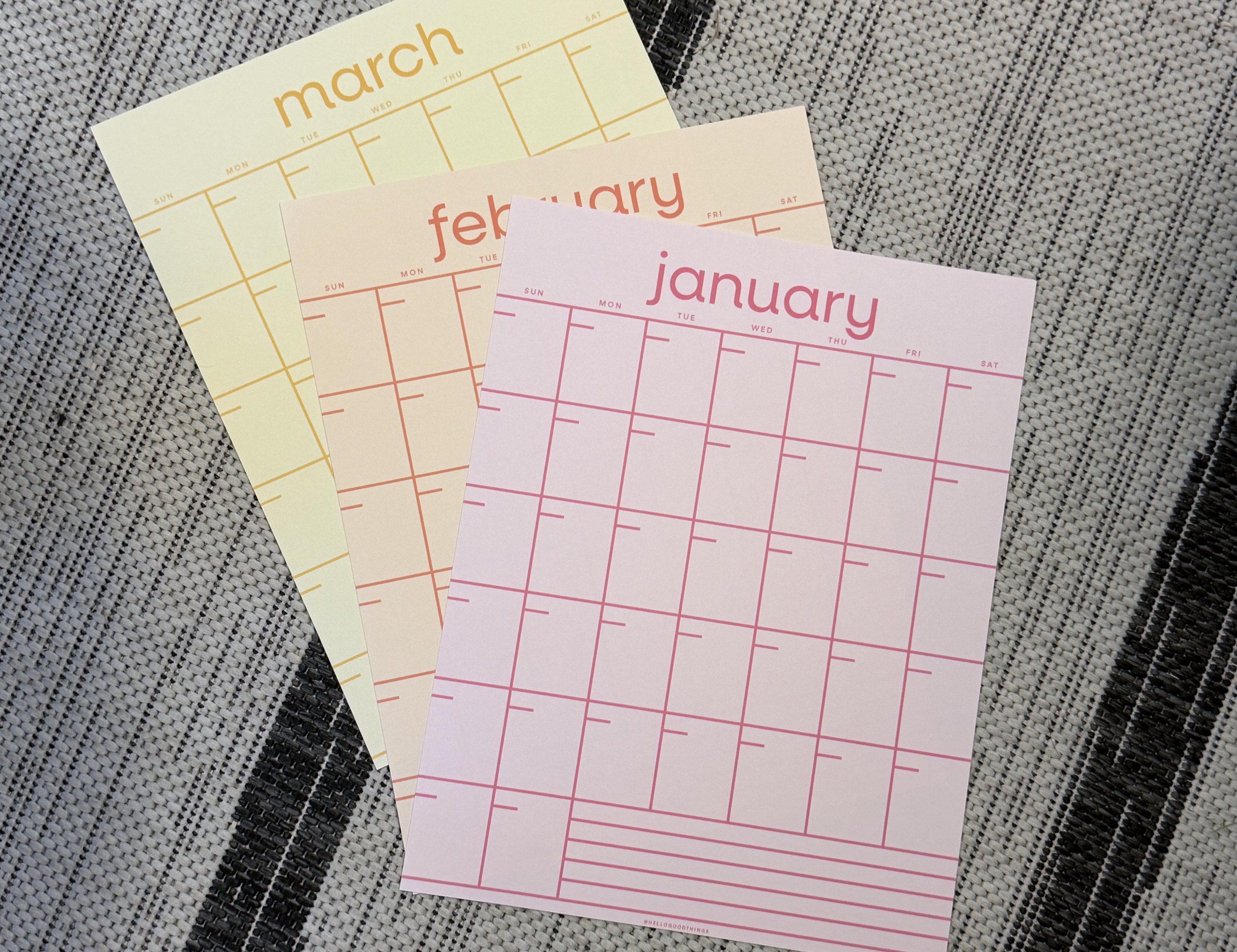 Rainbow Grid Undated Calendar Pages