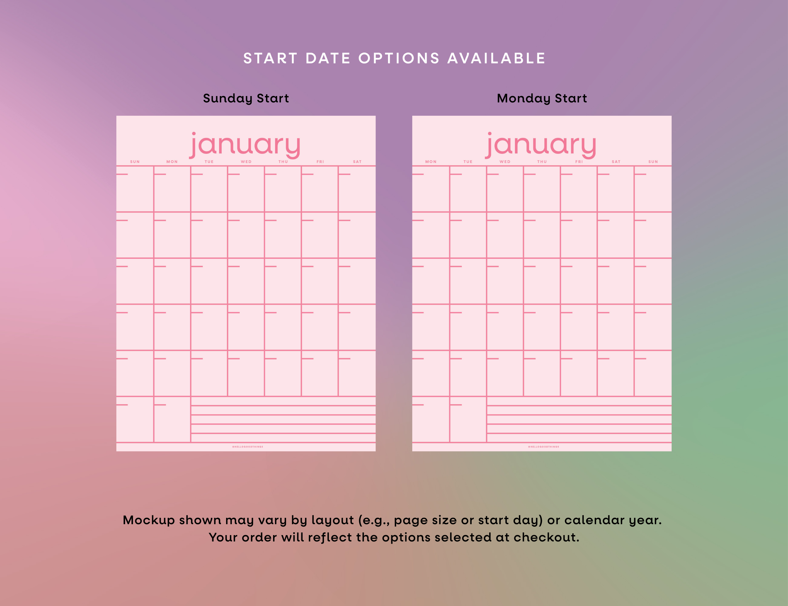 Rainbow Grid Undated Wall Calendar