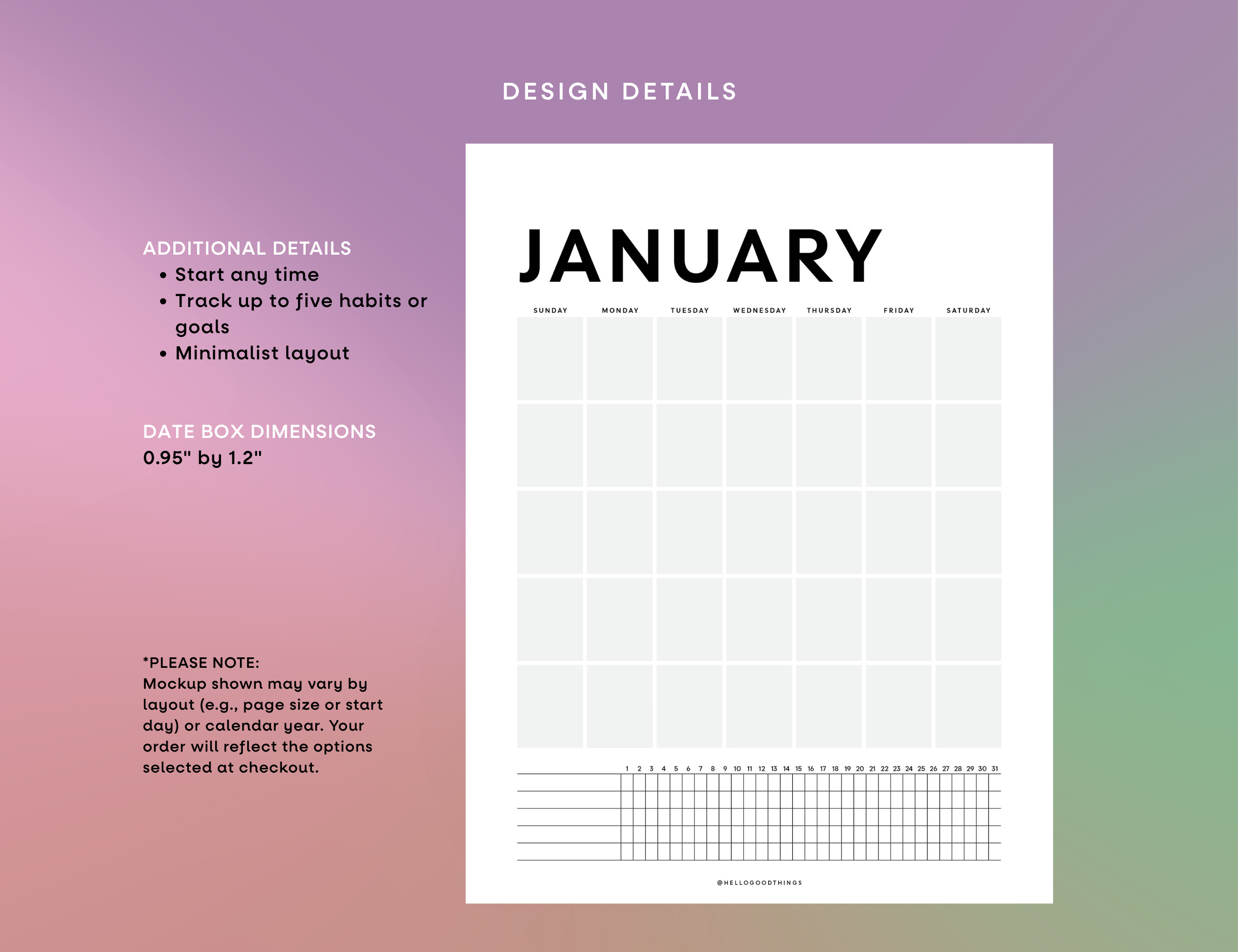 Habit Tracker Undated Wall Calendar