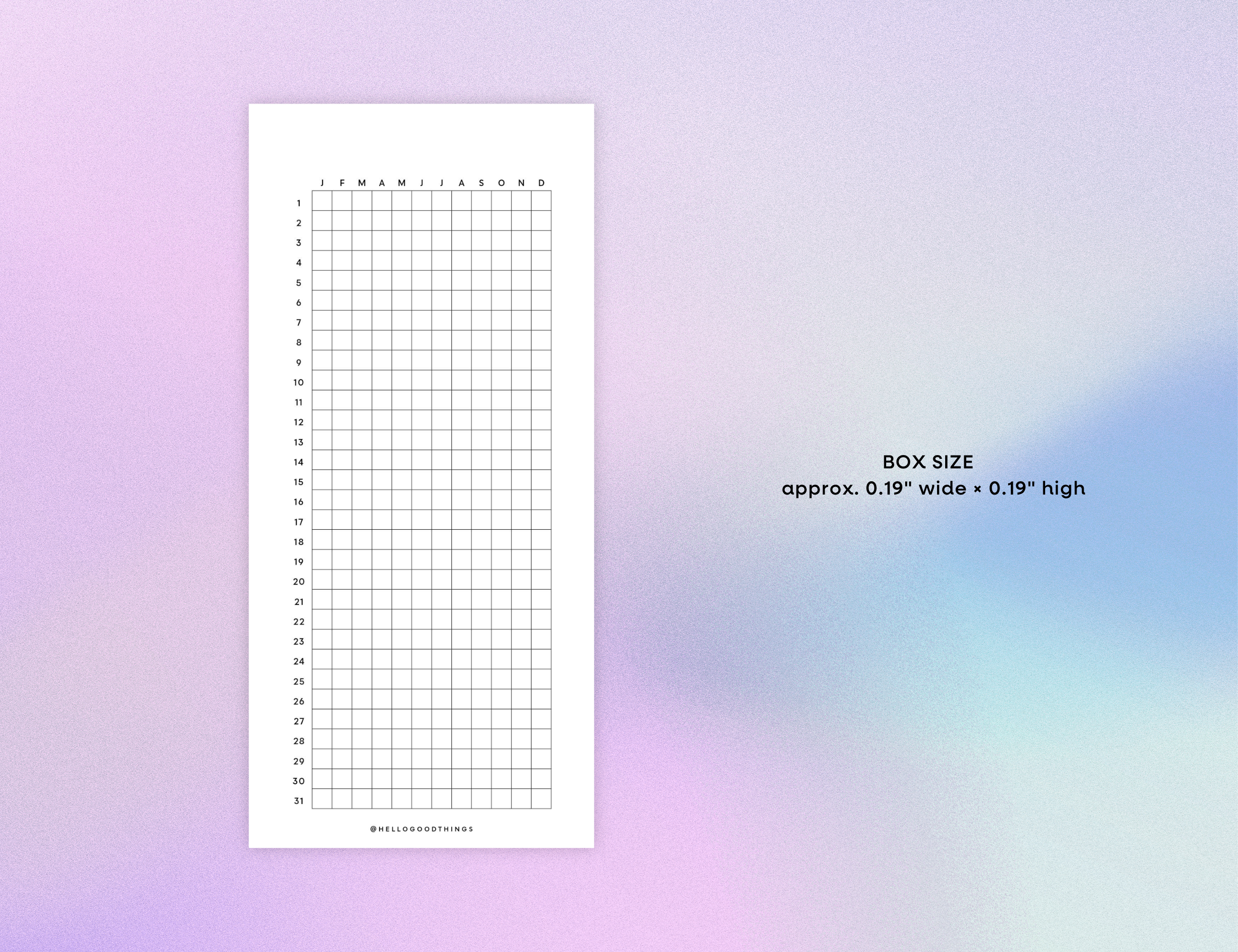 Year Tracker Sticker, Slim, Vertical Grid