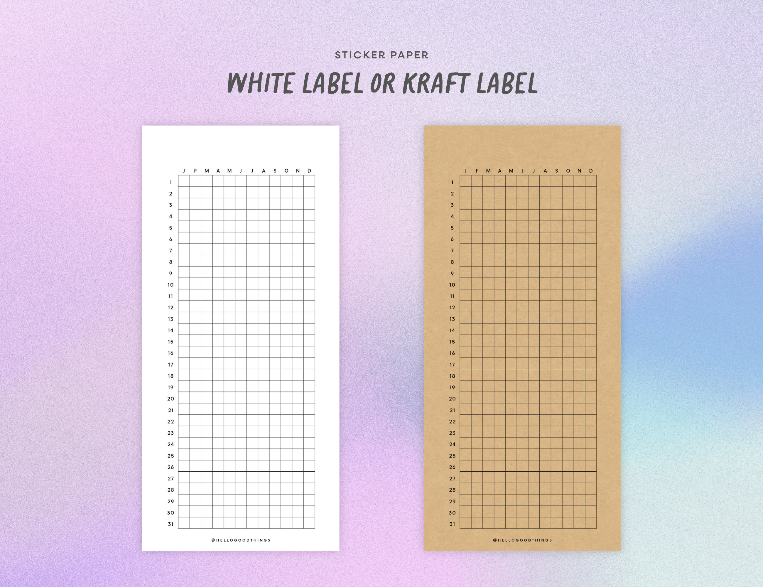 Year Tracker Sticker, Slim, Vertical Grid