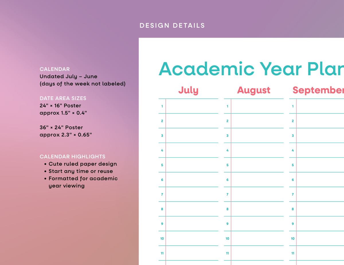 Undated Wall Poster Calendar - Academic Year Planner