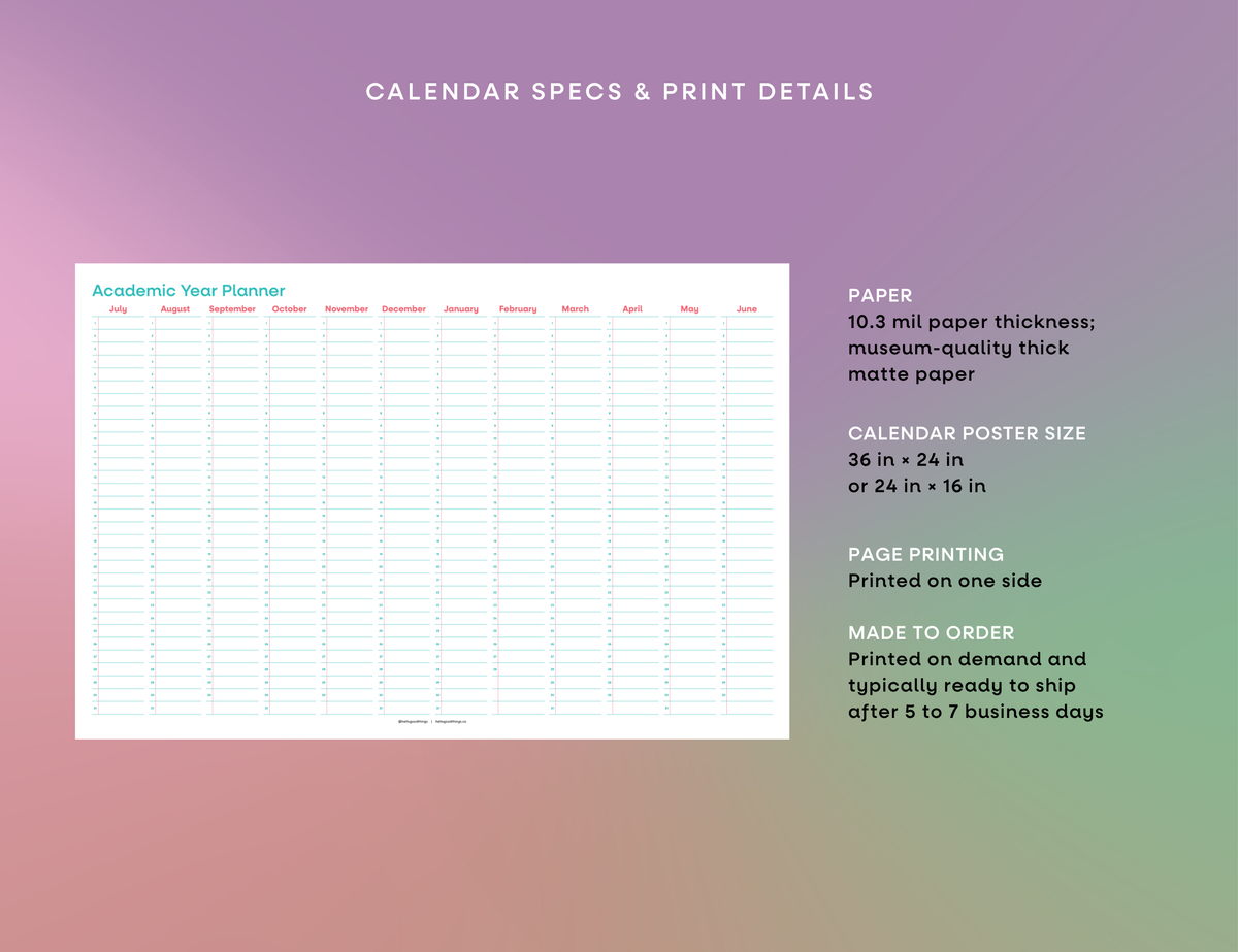 Undated Wall Poster Calendar - Academic Year Planner