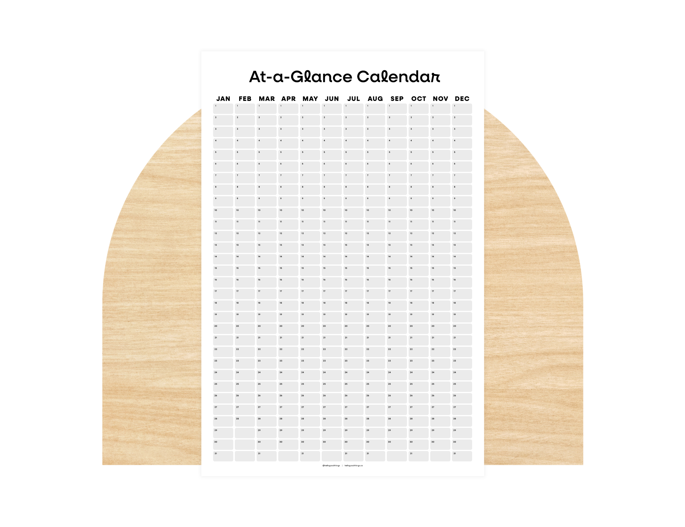 Undated Wall Poster Calendar - At-a-Glance Calendar (Black & White)