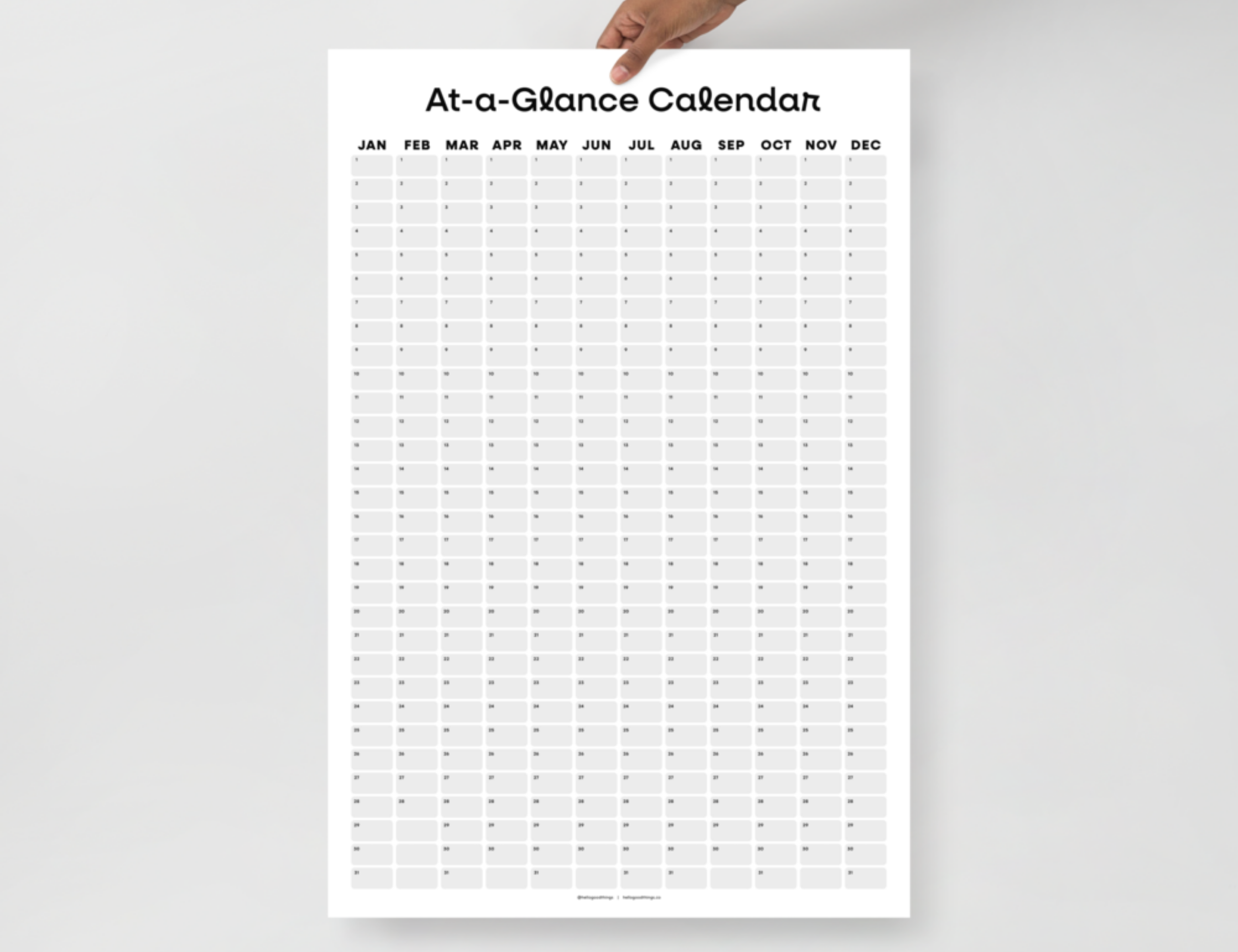 Undated Wall Poster Calendar - At-a-Glance Calendar (Black & White)
