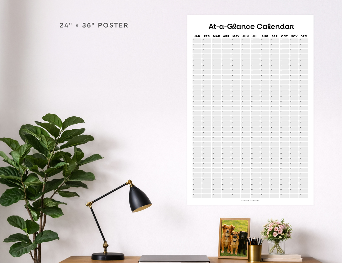 Undated Wall Poster Calendar - At-a-Glance Calendar (Black & White)