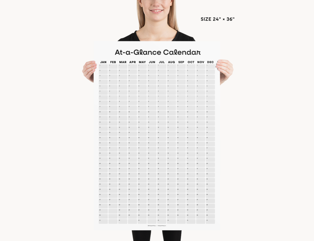 Undated Wall Poster Calendar - At-a-Glance Calendar (Black & White)