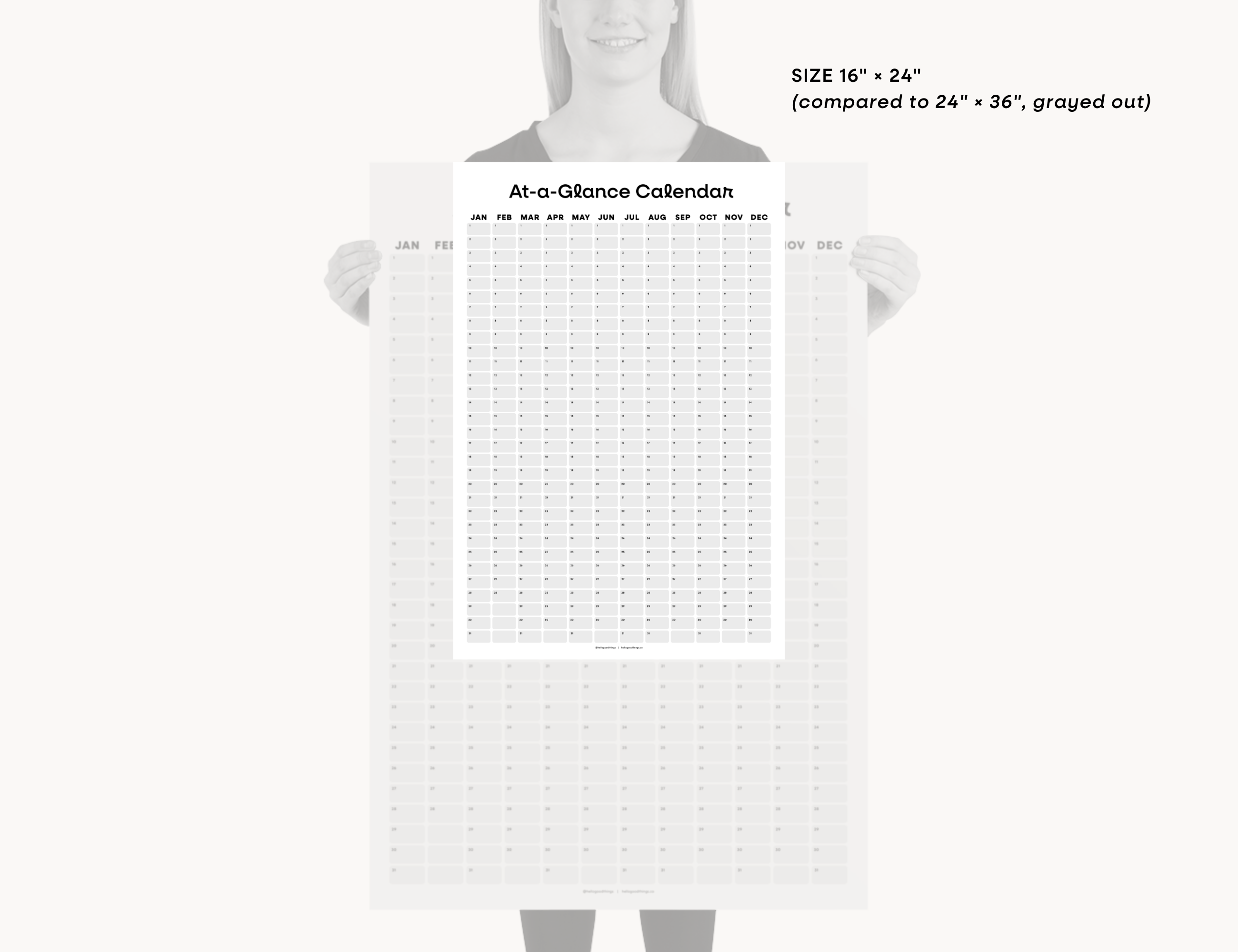 Undated Wall Poster Calendar - At-a-Glance Calendar (Black & White)