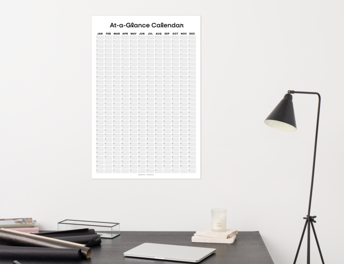 Undated Wall Poster Calendar - At-a-Glance Calendar (Black & White)