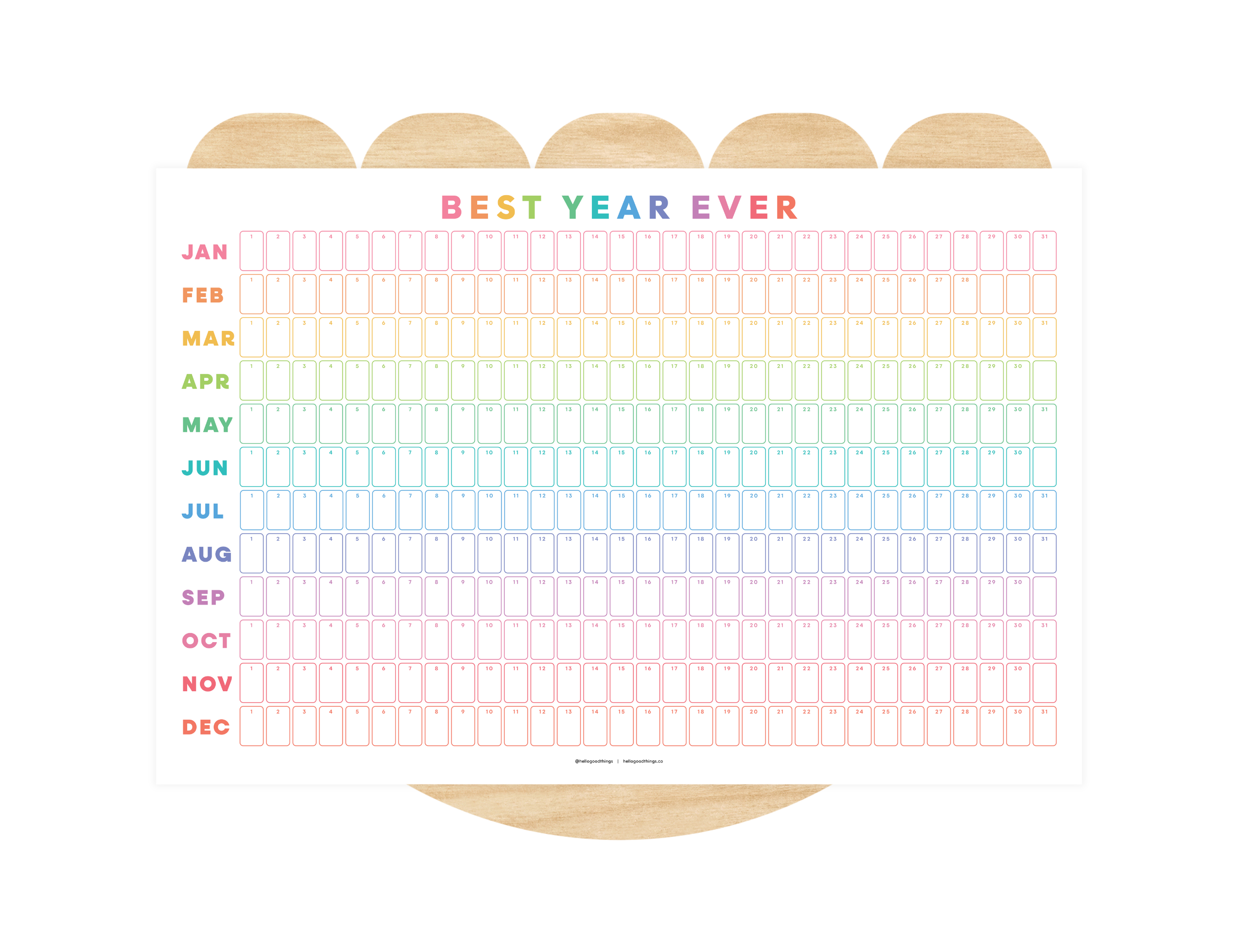 Undated Wall Poster Calendar - Best Year Ever