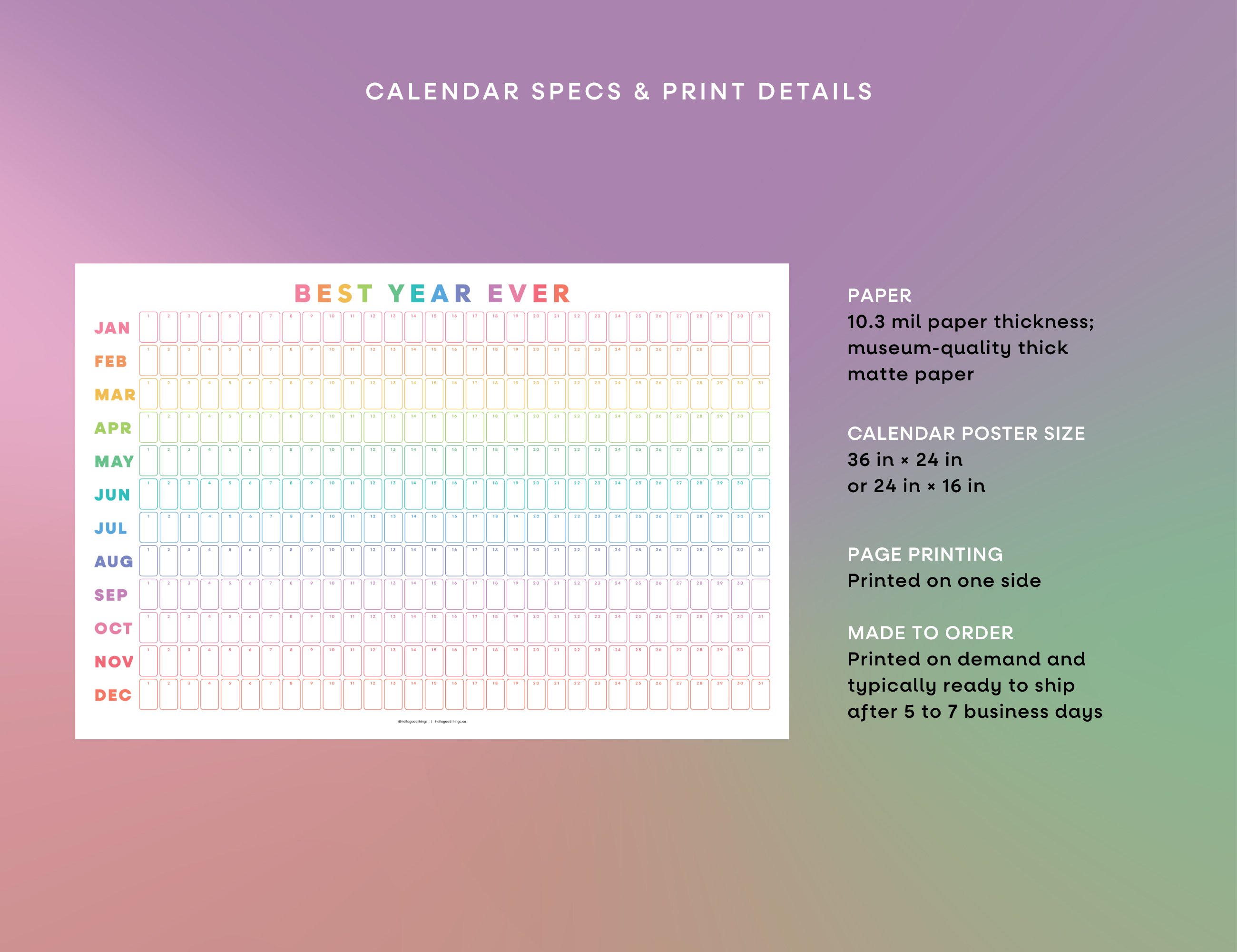 Undated Wall Poster Calendar - Best Year Ever