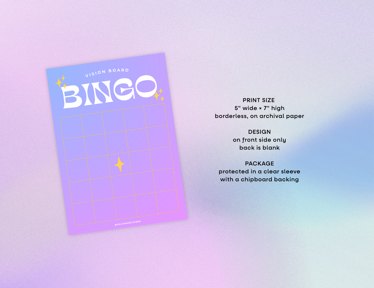 Bingo Card Vision Board, Celestial