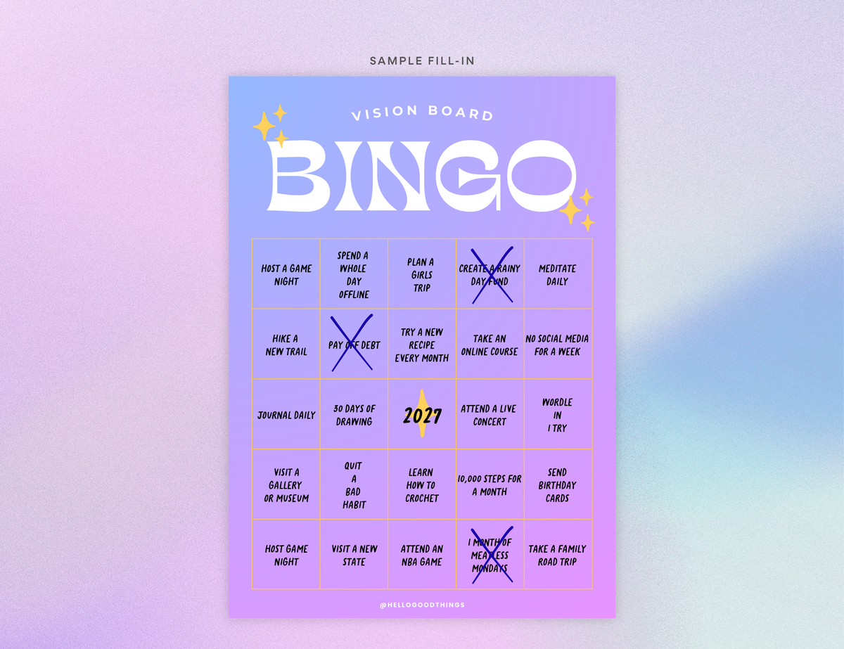 Bingo Card Vision Board, Celestial