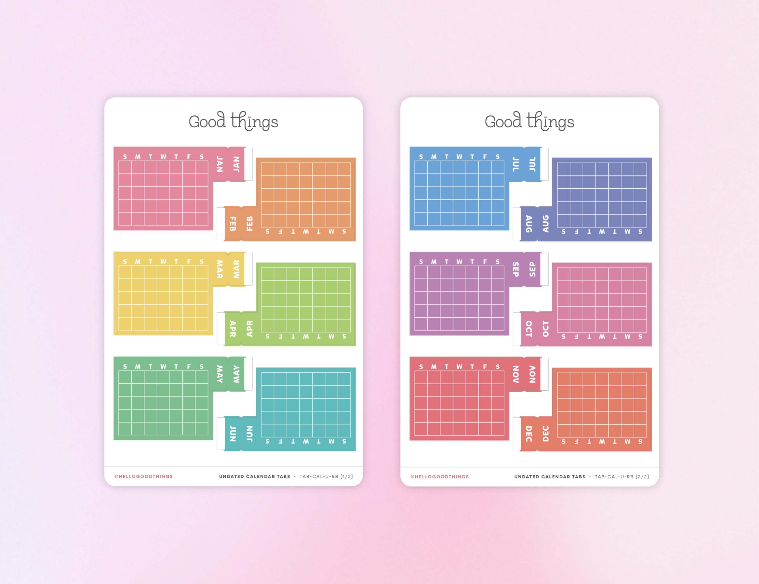 Undated Calendar Index Tabs