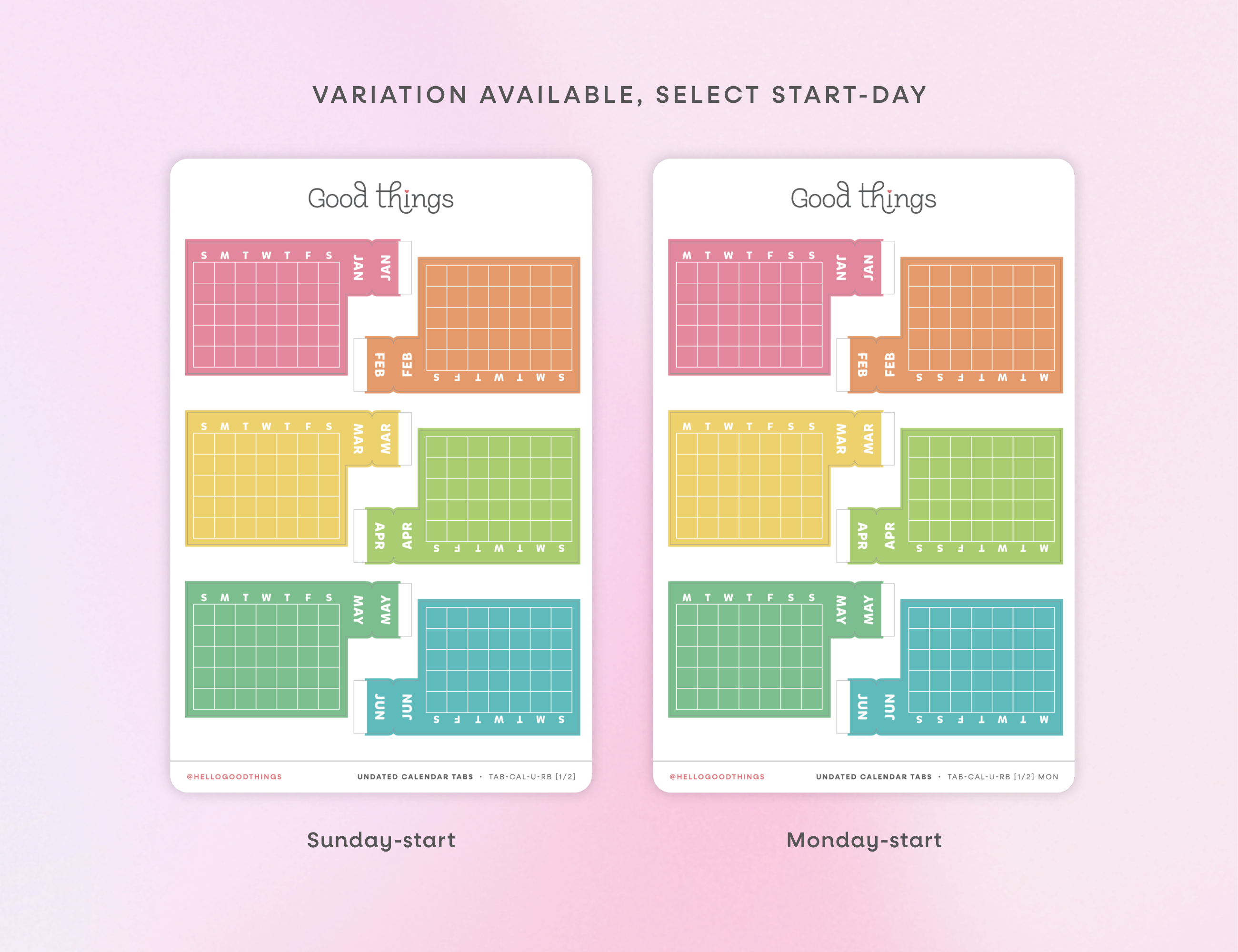 Undated Calendar Index Tabs