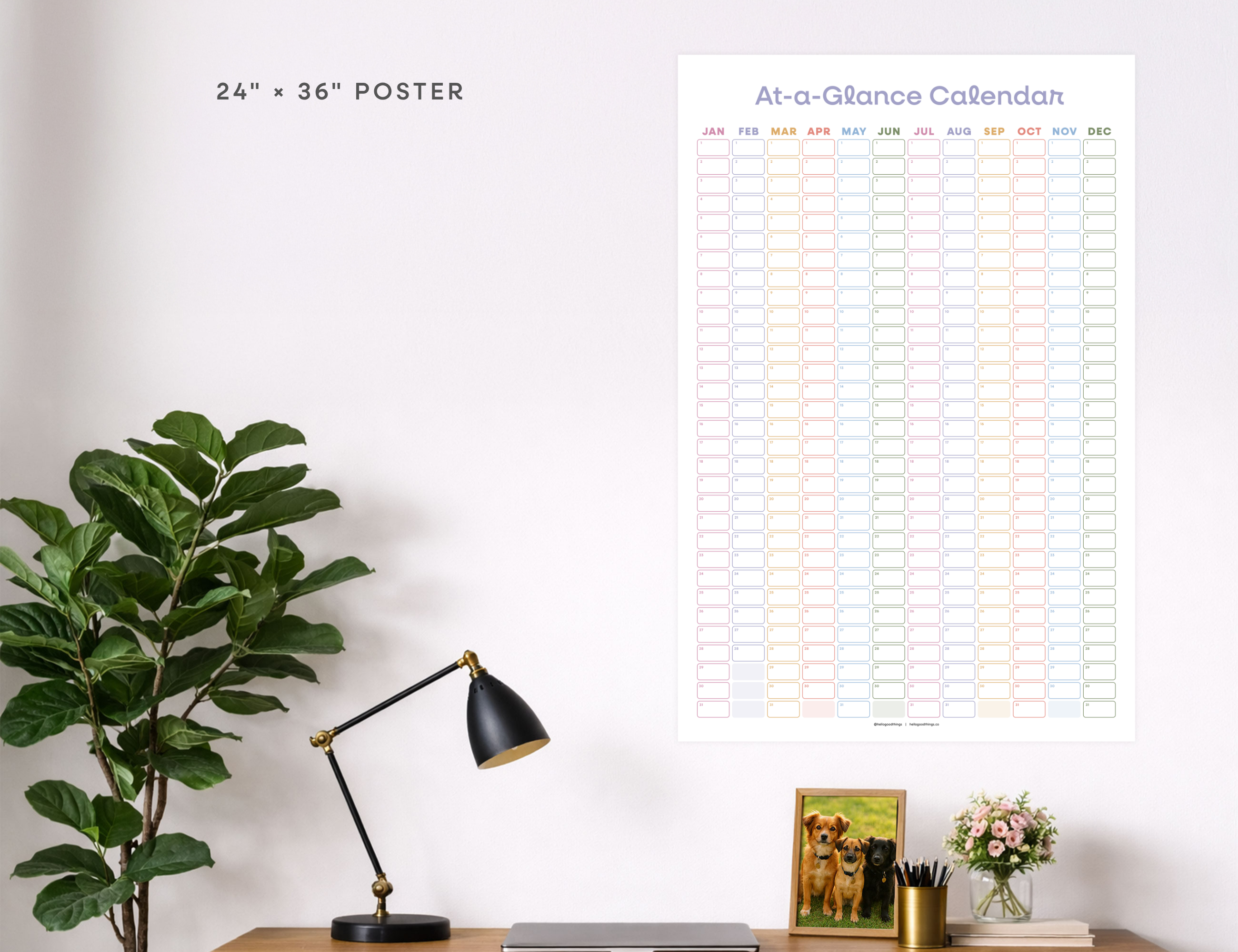 Undated Wall Poster Calendar - At-a-Glance Calendar (Colorful)