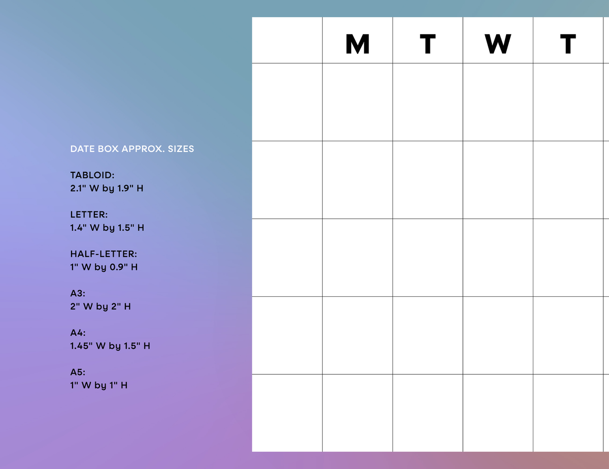 Undated Month or Week Printable, Monday-start (6 sizes)