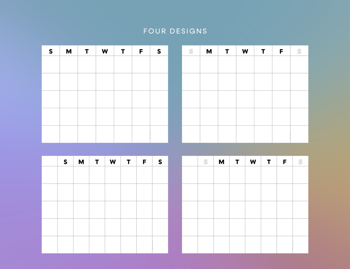 Undated Month or Week Printable, Sunday-start (6 sizes)