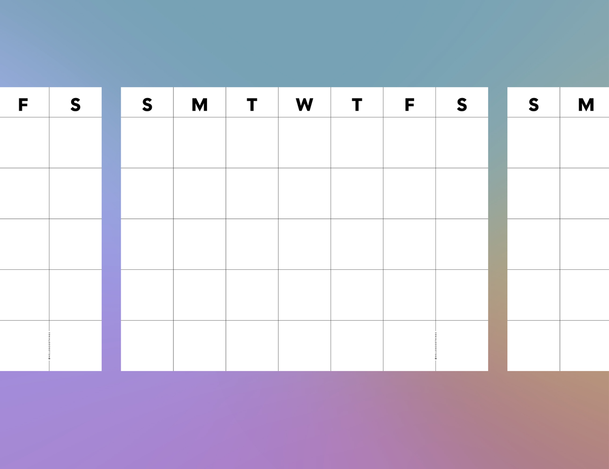 Undated Month or Week Printable, Sunday-start (6 sizes)