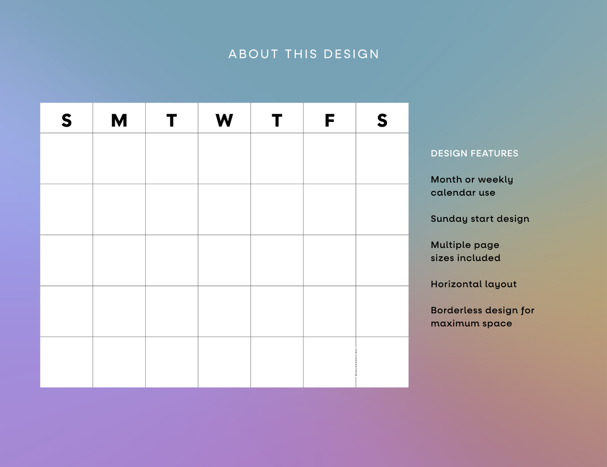Undated Month or Week Printable, Sunday-start (6 sizes)