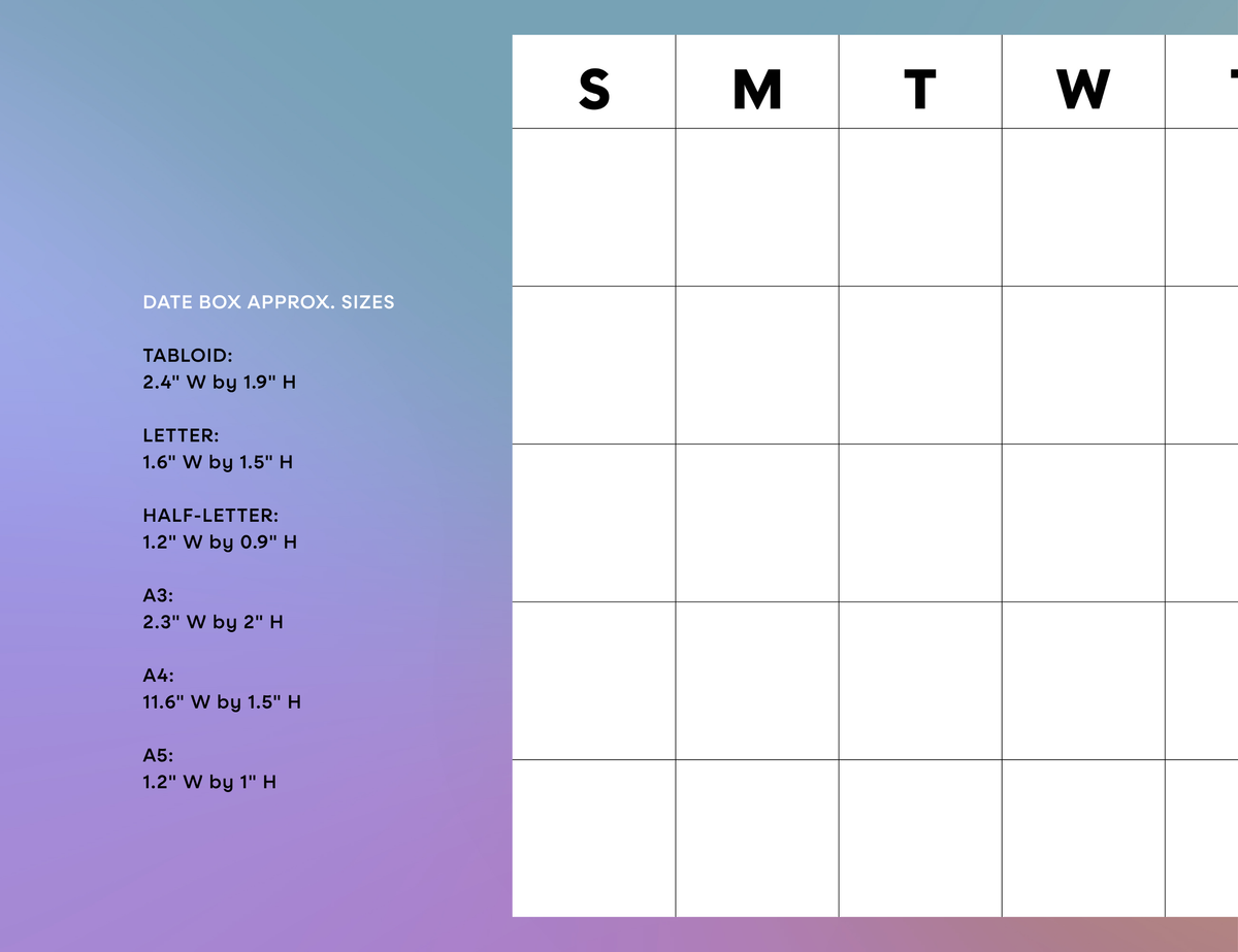 Undated Month or Week Printable, Sunday-start (6 sizes)