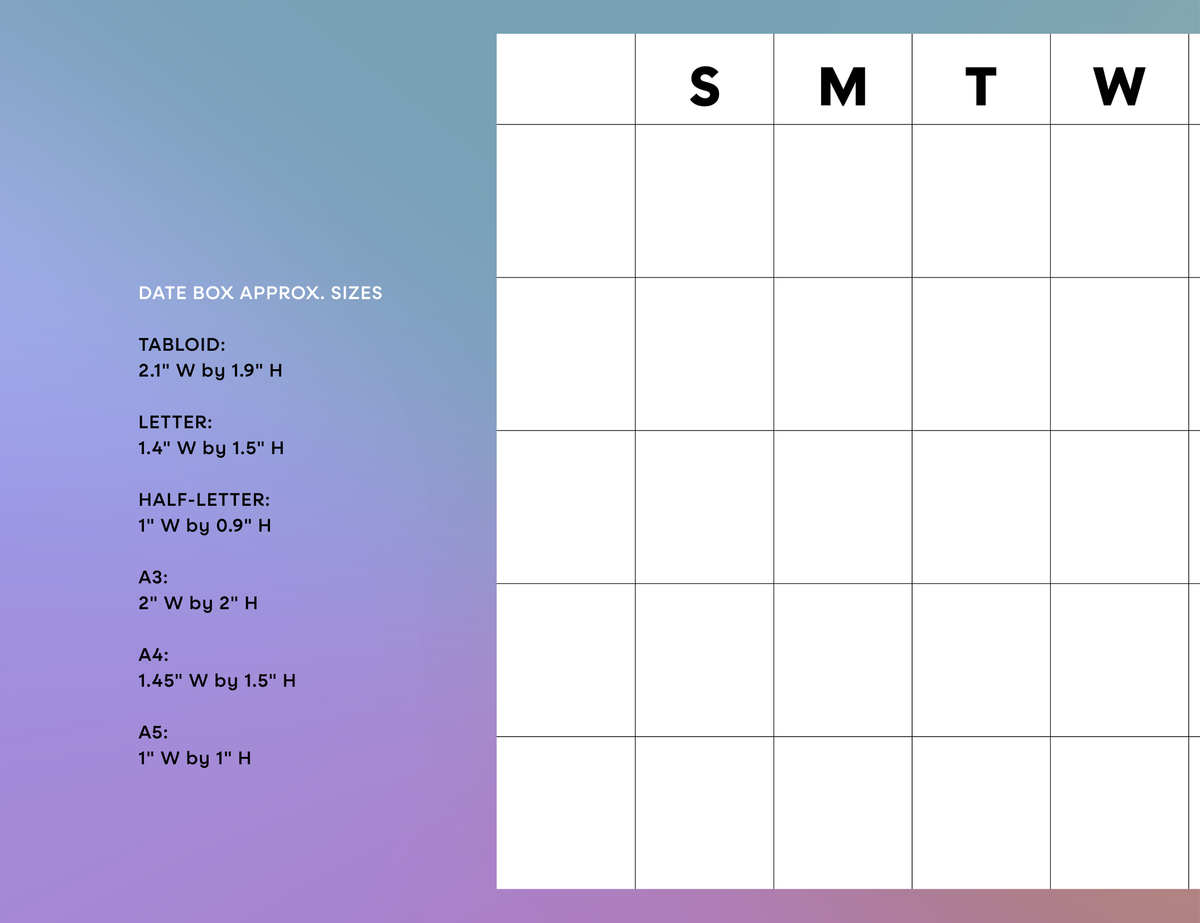 Undated Month or Week Printable, Sunday-start (6 sizes)