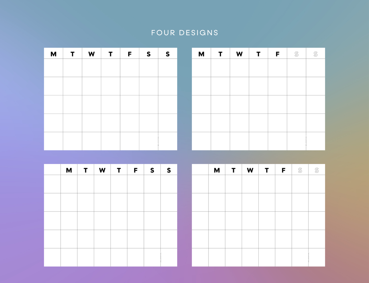 Undated Month or Week Printable, Monday-start (6 sizes)