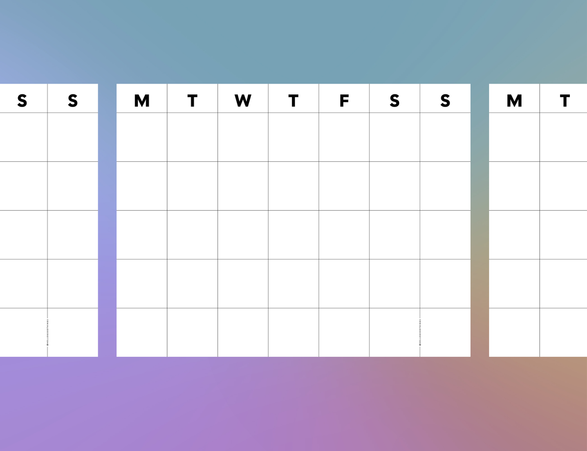 Undated Month or Week Printable, Monday-start (6 sizes)